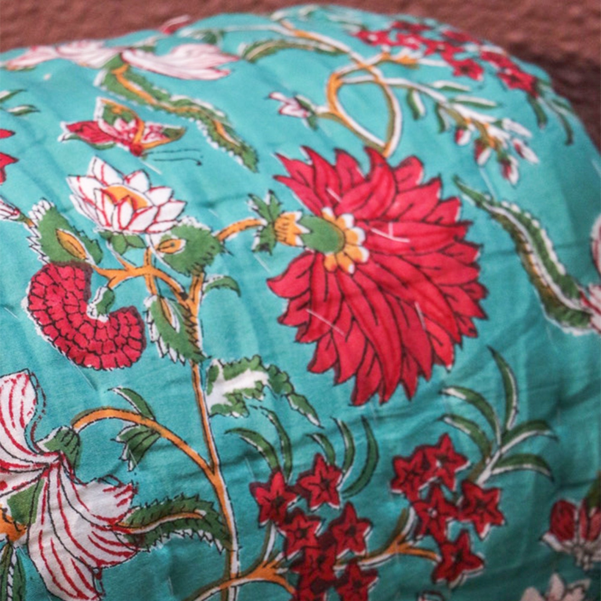 2026 Collection - Green & Red Hand Block Printed Jaipuri Rajai / Quilt- Double - 90X108 Inches