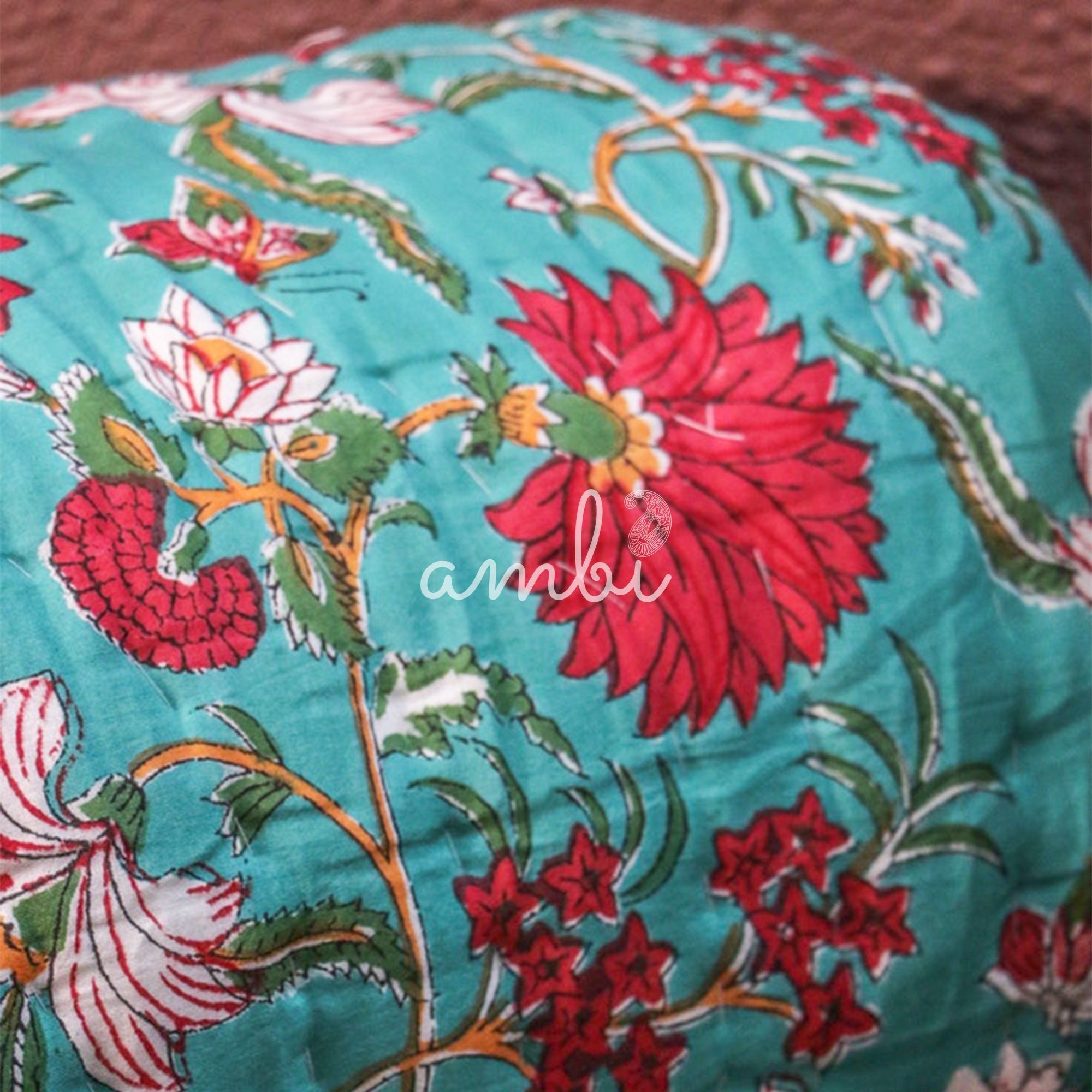 2026 Collection - Green & Red Hand Block Printed Jaipuri Rajai / Quilt- Double - 90X108 Inches