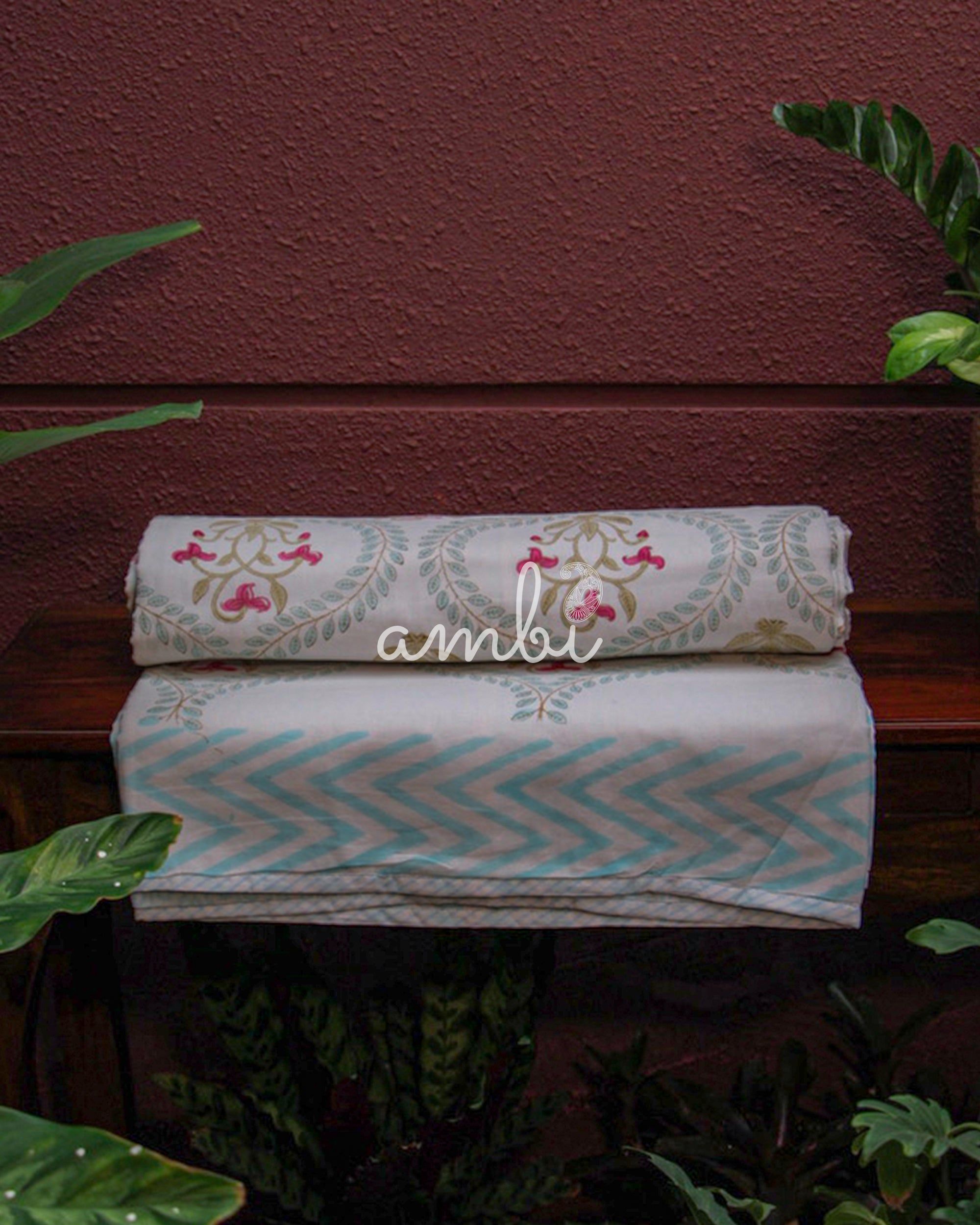 2026 Collection - Hand Block Pure Cotton Floral Bedsheet (Single)