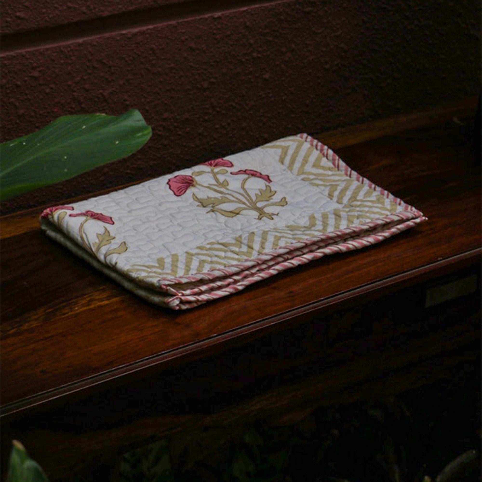 2025 Collection - Bed Cover - Yellow Red Hand Block Printed Jaipuri Quilted Bed Cover with 2 Pillow Covers- Double - 108X108 Inches