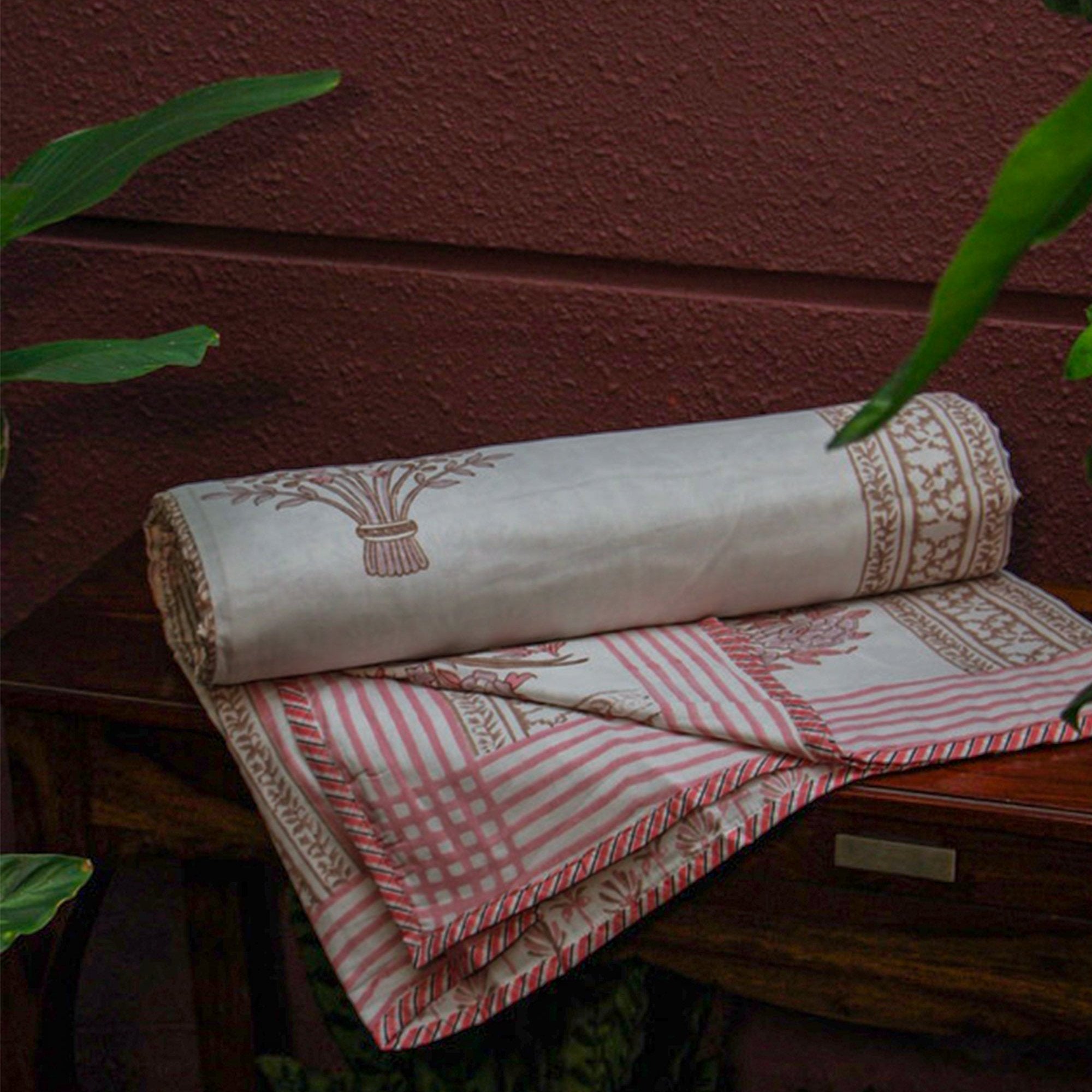 Diwali 2025 Collection - Jaipuri Pink Parrot Mulmul Triple Layer Reversible Dohar (Double Bed) - 90X108 Inches