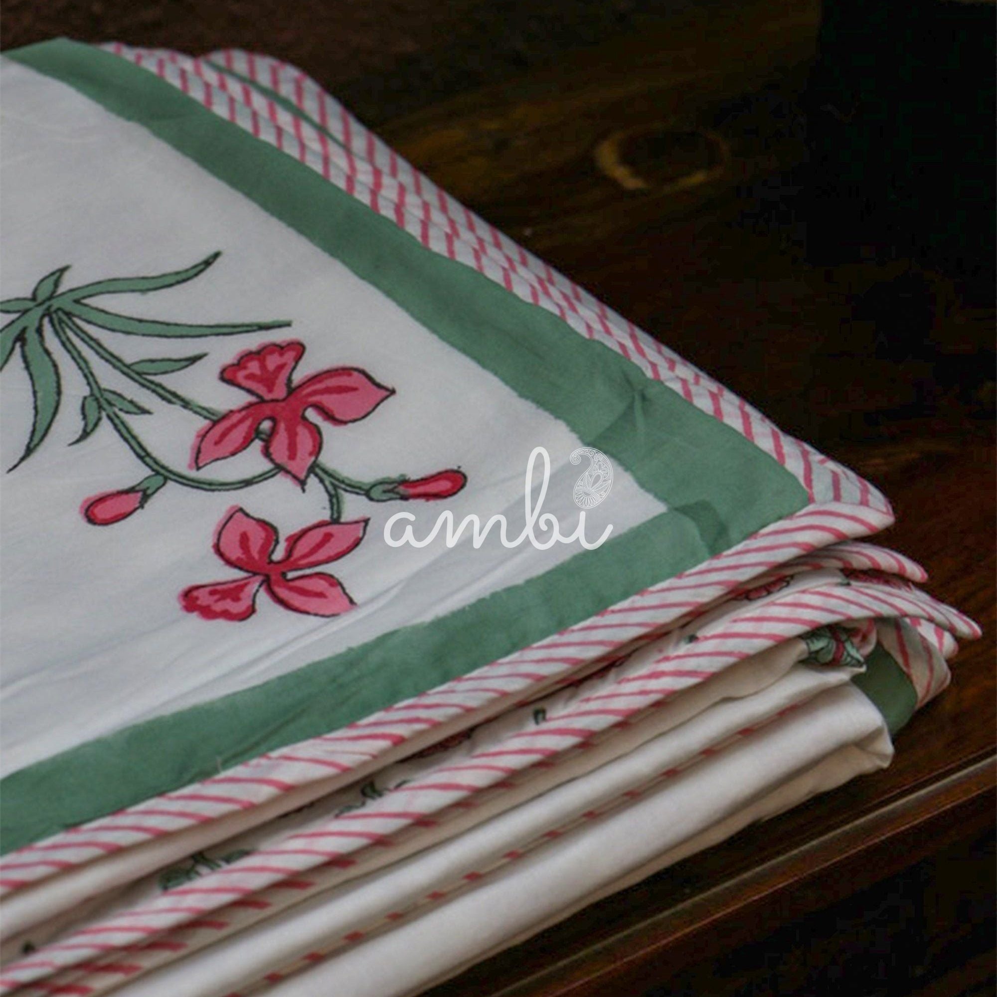 2026 Collection - Jaipuri Pink Motif Floral Mulmul Triple Layer Reversible Dohar (Double Bed) - 90X108 Inches