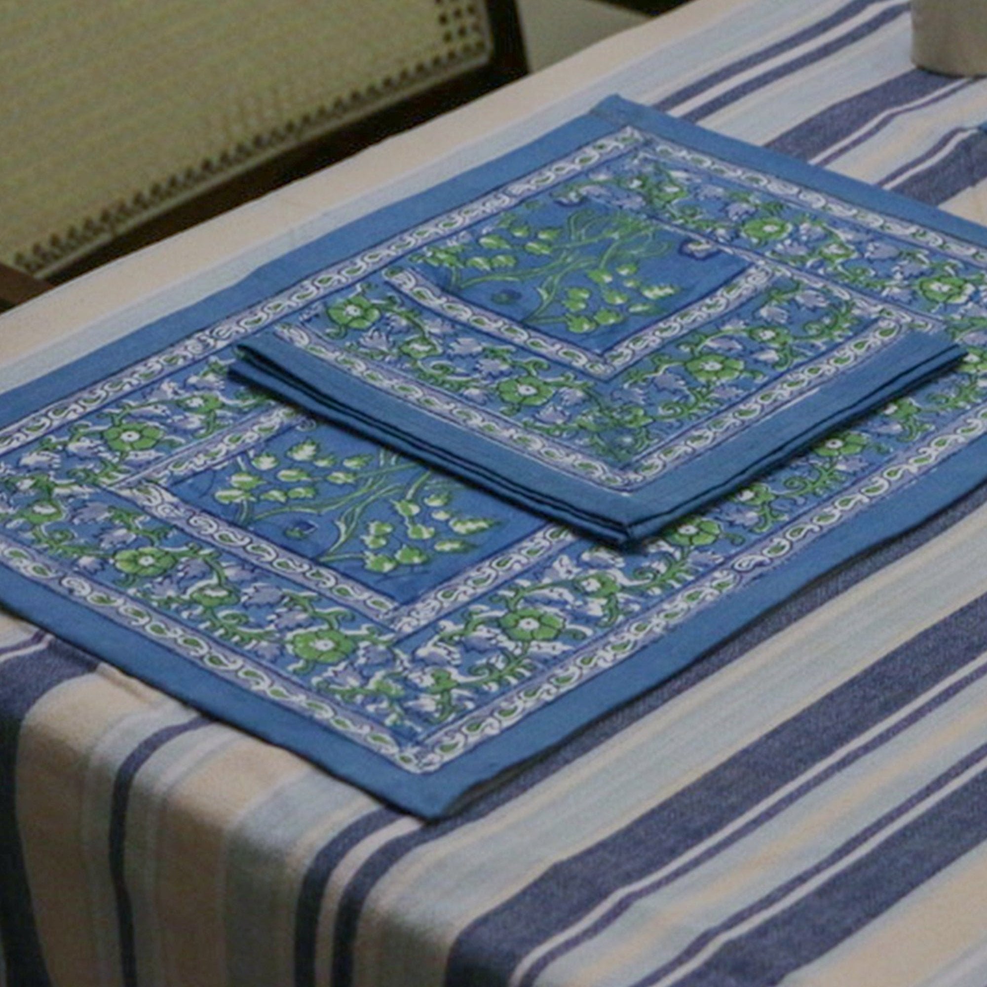 2026 Collection - Hand Block Printed 6 Table Mats + 6 Table Napkins + Runner