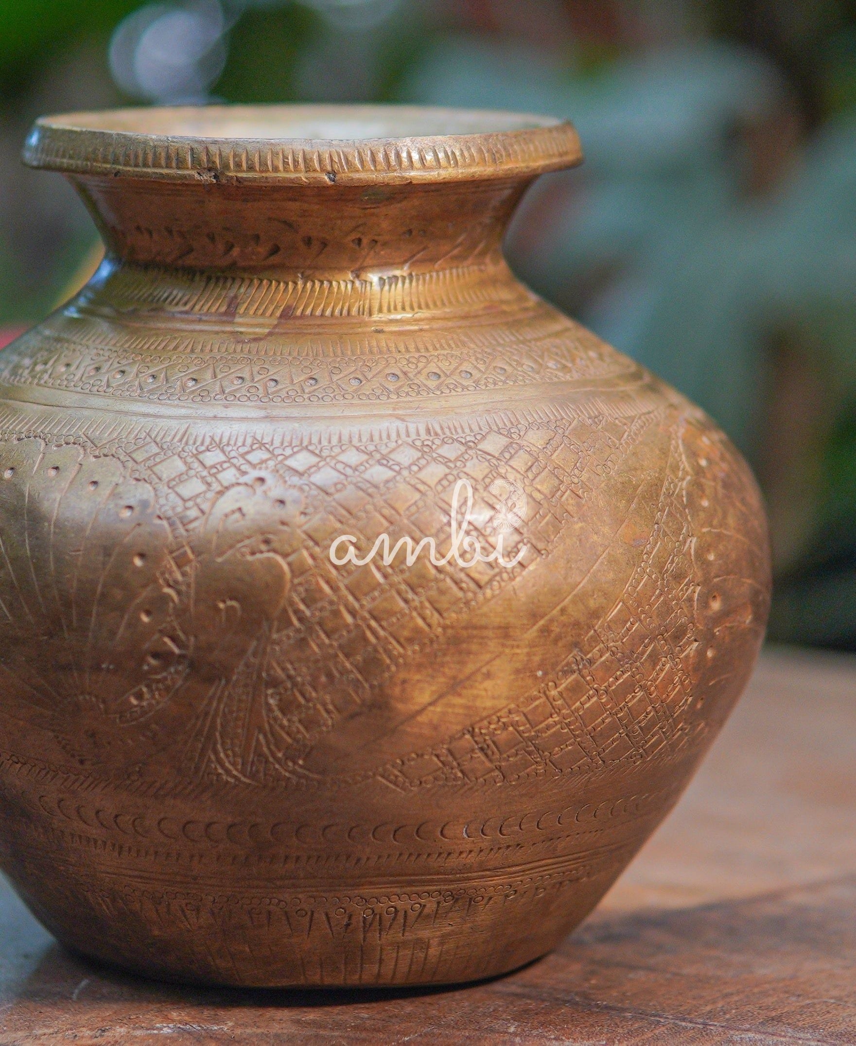 Handcrafted Vintage Brass Carved Lota