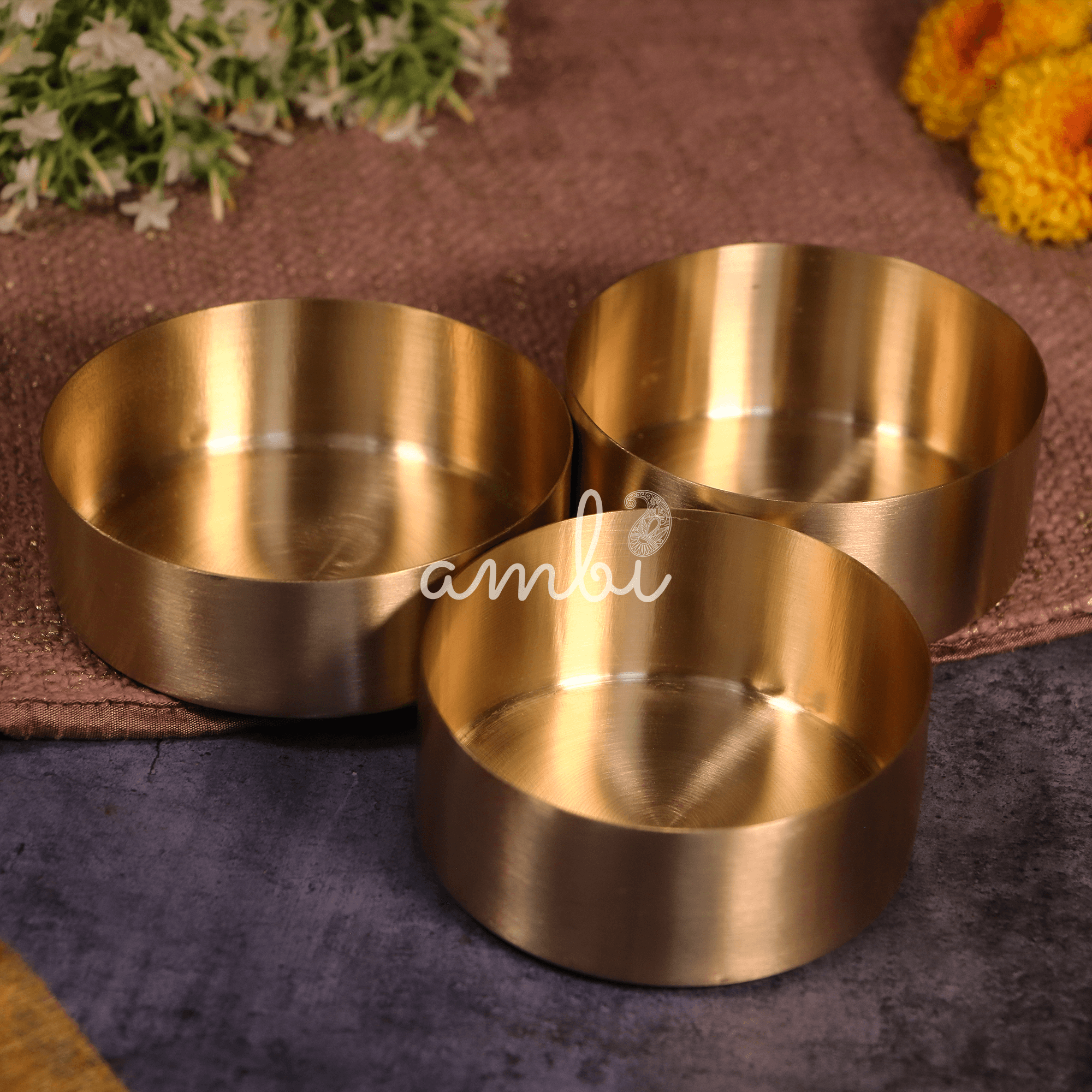 Brass Super Value Thali Set - Set of 6 pieces - Matt Finish