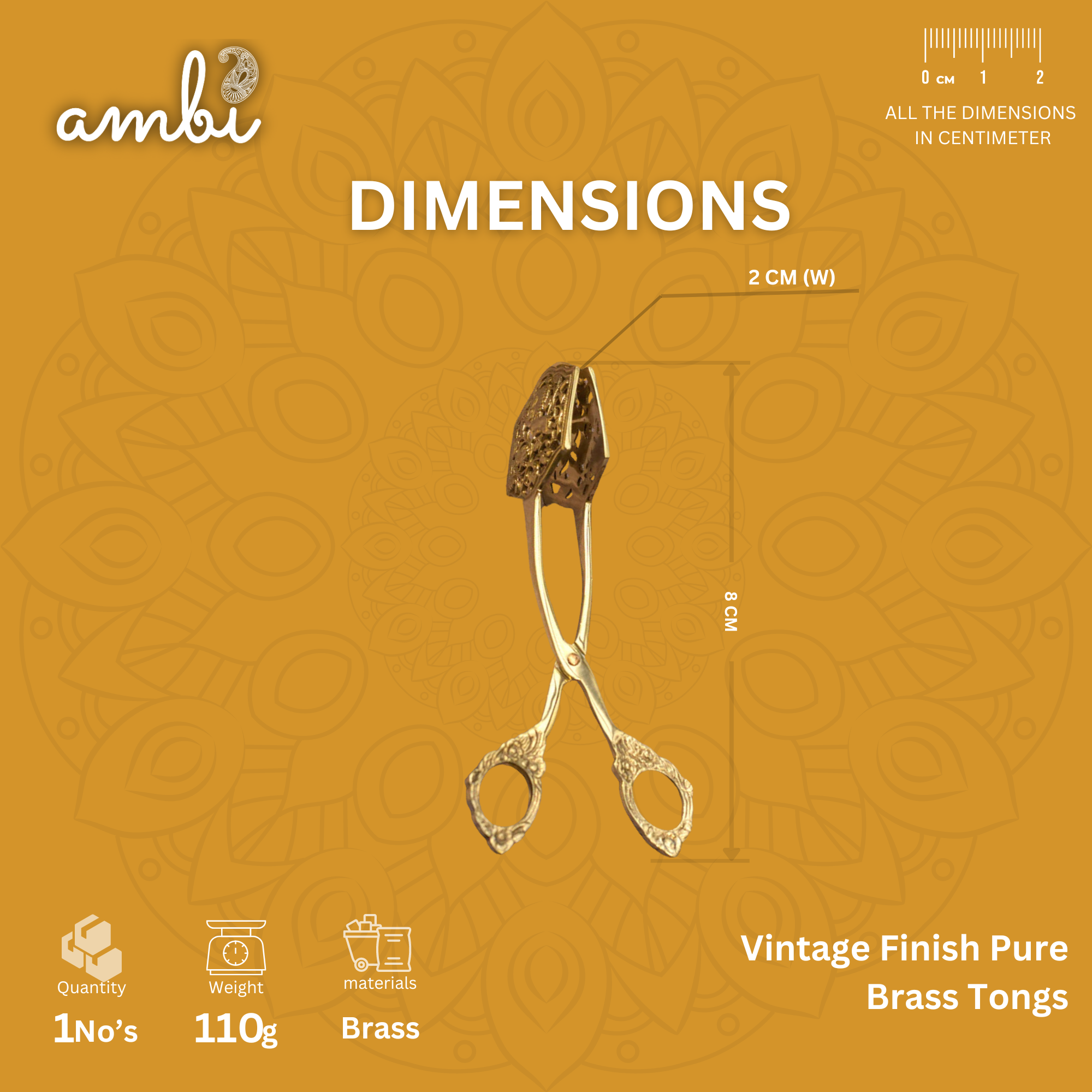 AMBI Vintage Finish Pure Brass Tongs