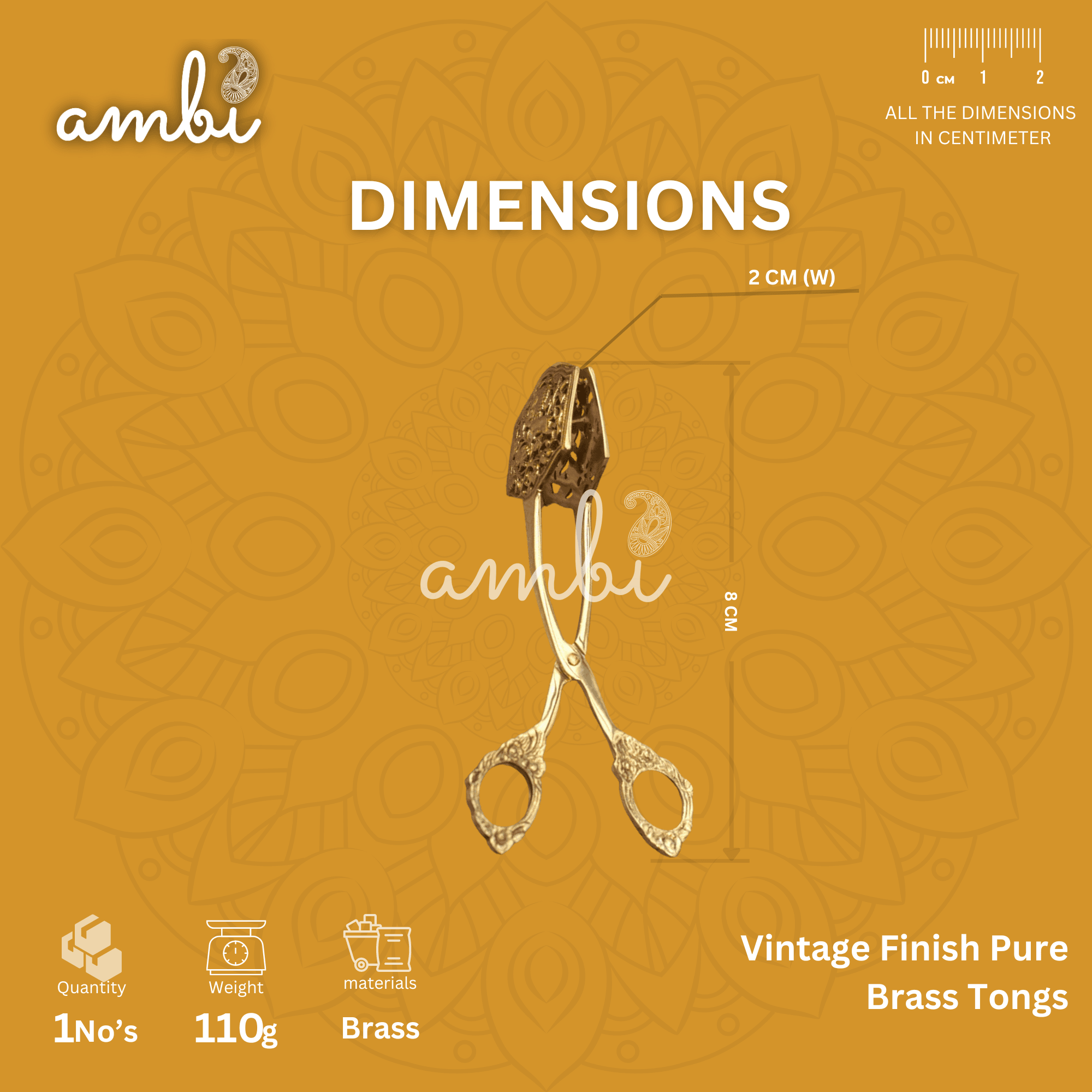 AMBI Vintage Finish Pure Brass Tongs