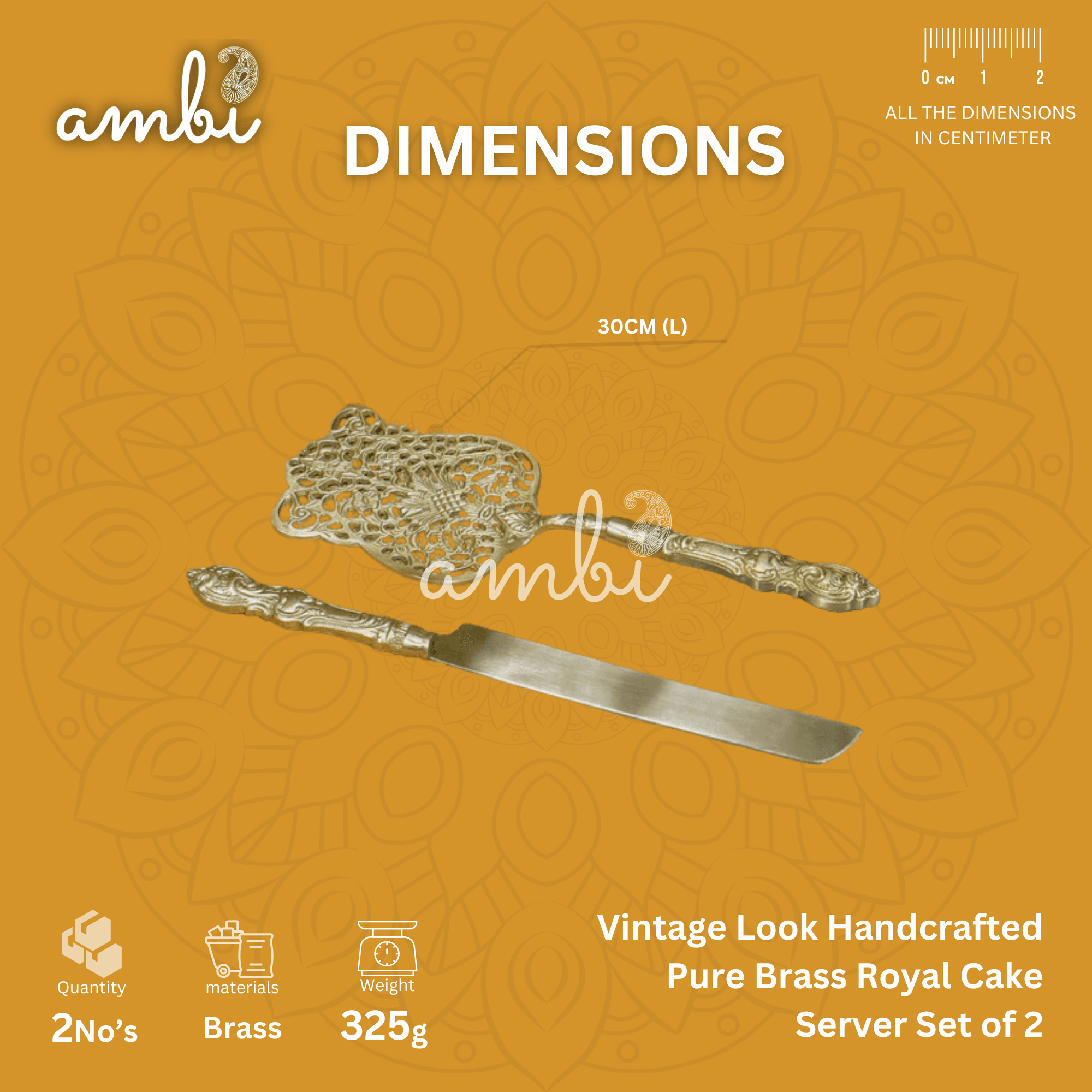 Vintage Victorian Handcrafted Pure Brass Royal Cake Server - Set of 2