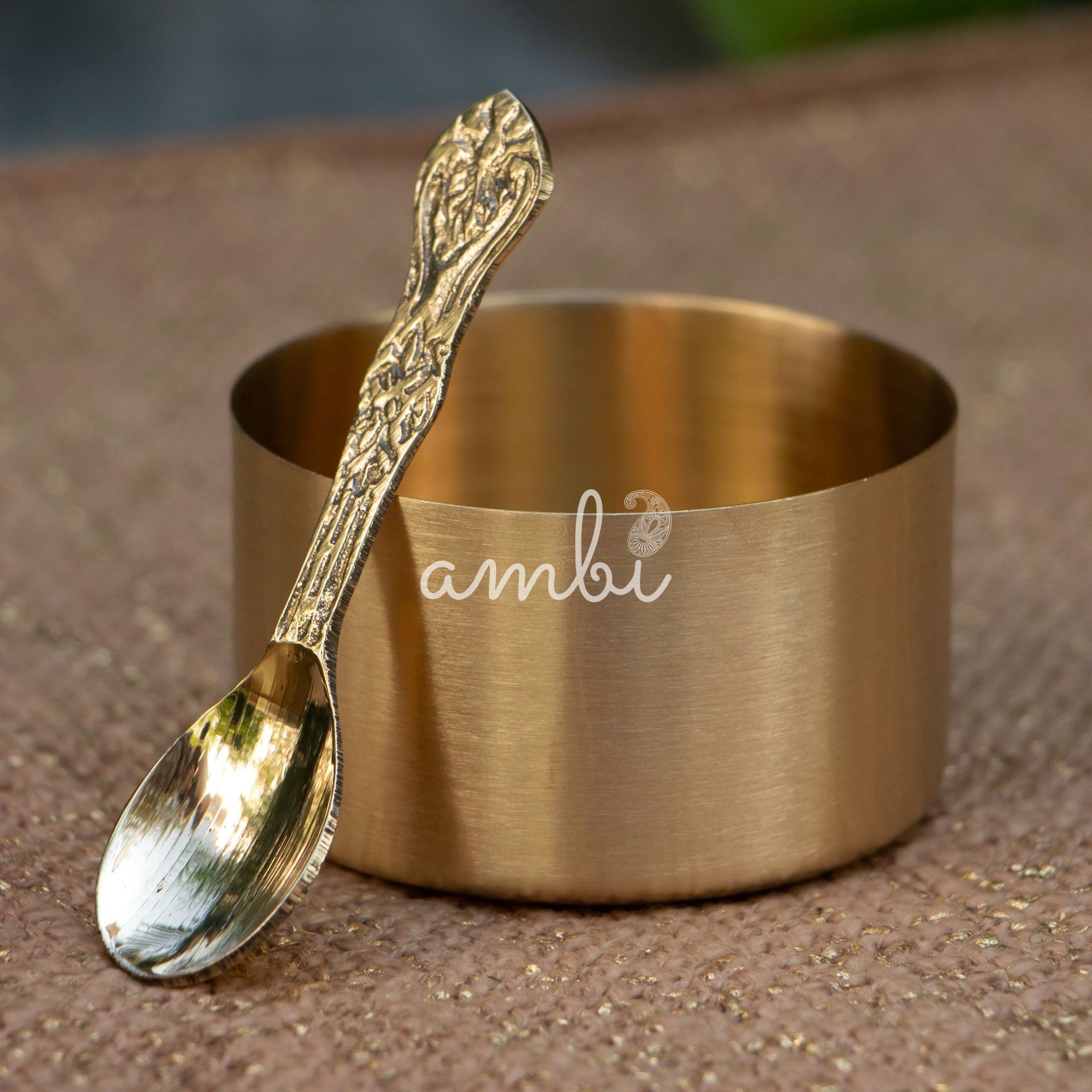 Ambi Lotus Pure Brass Spice Box Masala Daani with 7 Spice Containers - Inlay Work