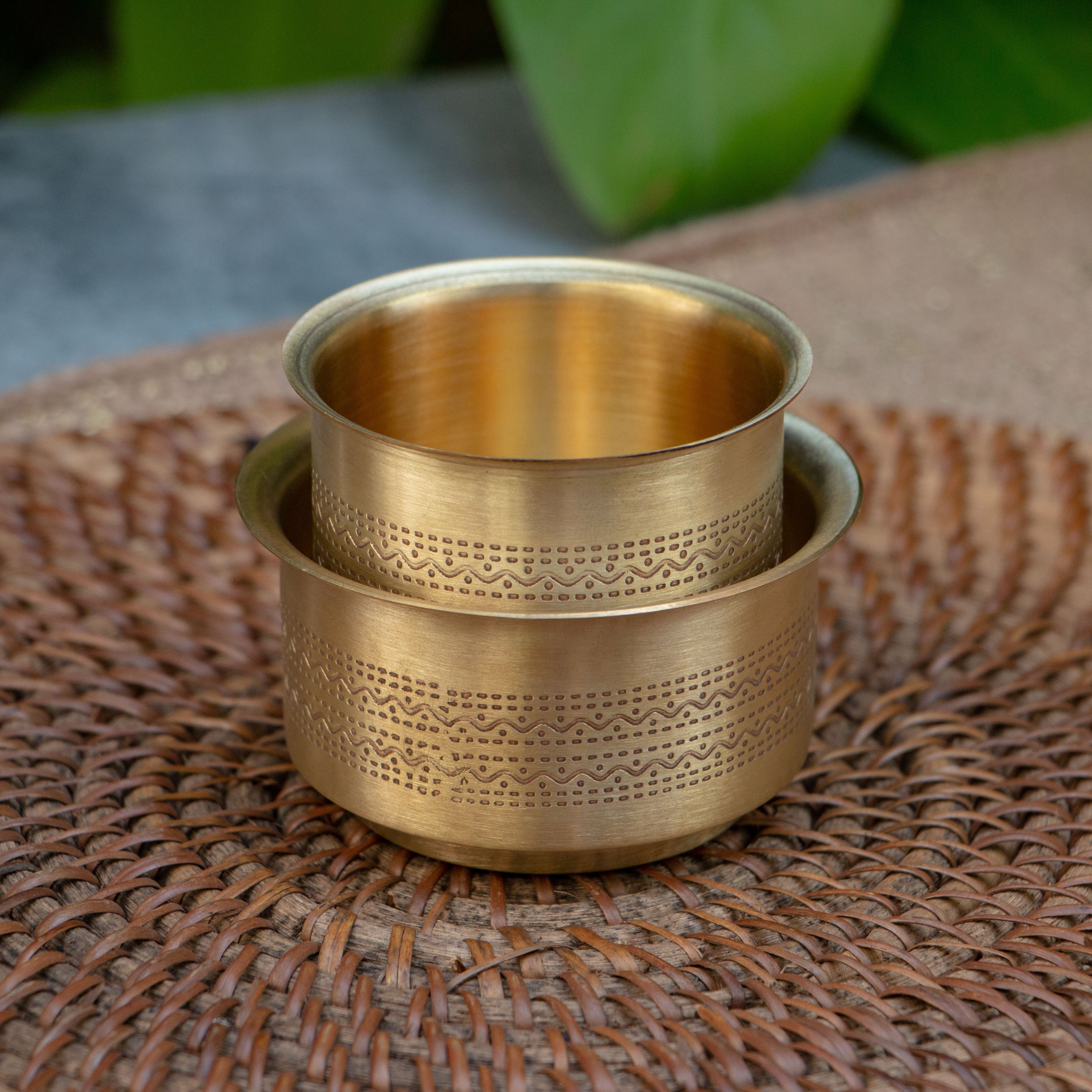 Pure Brass Filter Coffee Dabara Cup Set — Hand-Engraved | Ambi