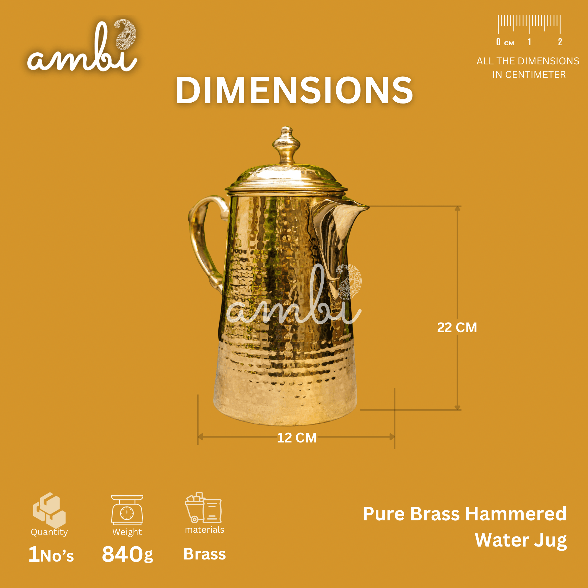 Beautiful Pure Brass Water Jug - 1.8 L