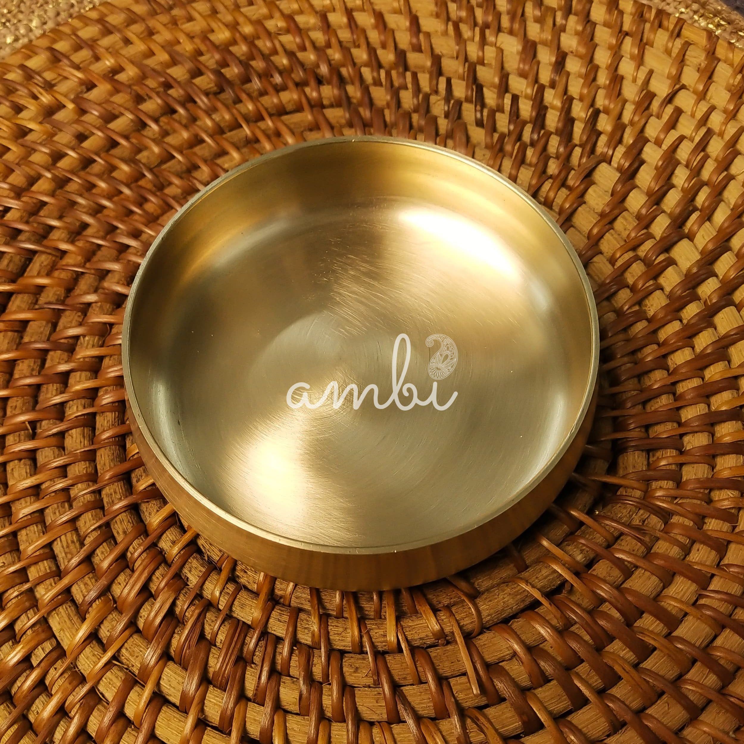AMBI Pure 100% Lead Free Kansa Curved Bowl / Katori - Dahi Vada / Rice / Dessert - 4 Inch - 150 ML