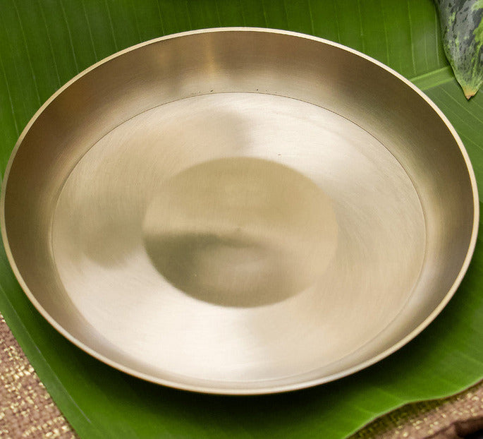 AMBI 100% Pure Lead Free Kansa Pasta Plate / Thali / Pooja Plate / Kids Plate - 8 inches
