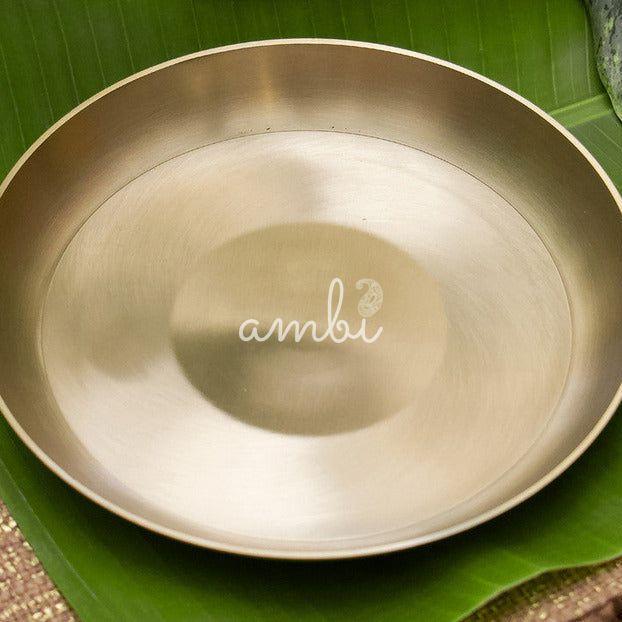 AMBI 100% Pure Lead Free Kansa Pasta Plate / Thali / Pooja Plate / Kids Plate - 8 Inch