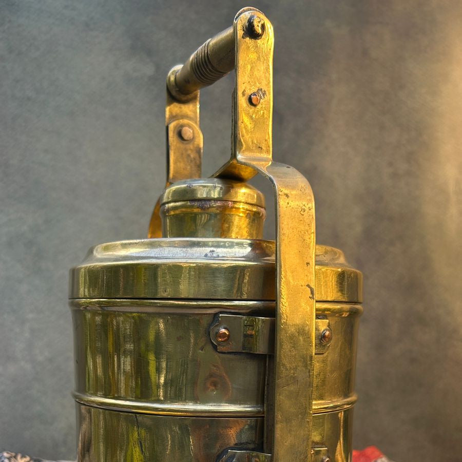 Elegant Handcrafted Vintage Brass Three Tier Tiffin Set