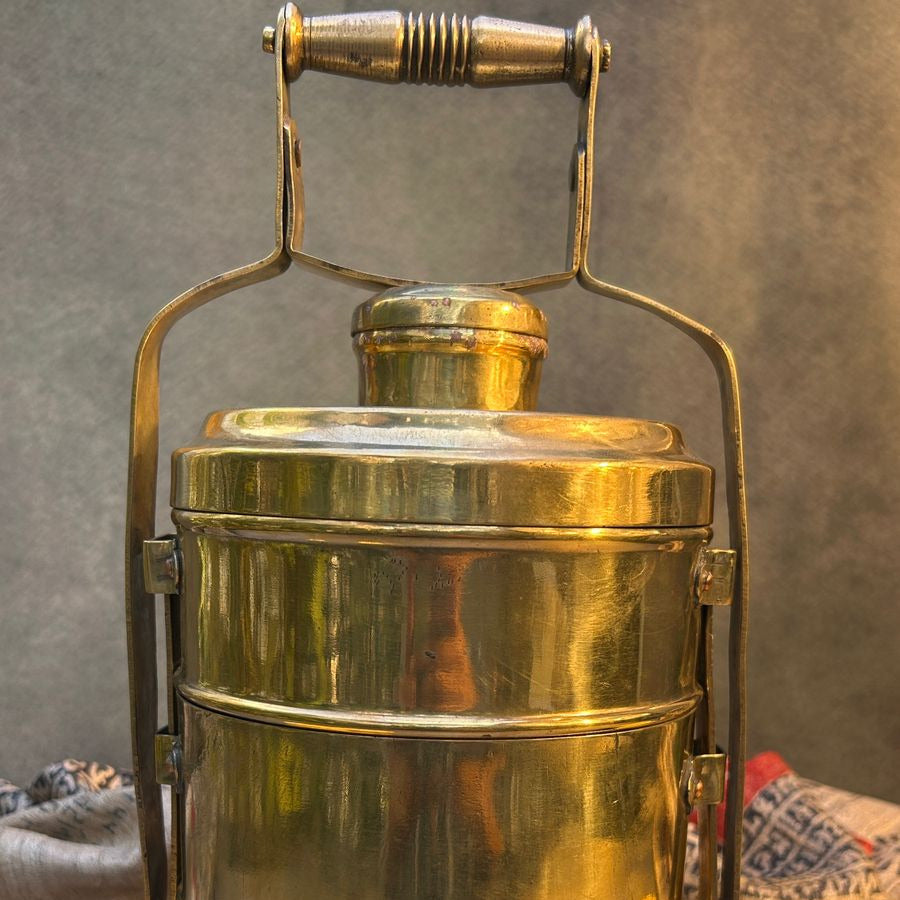 Elegant Handcrafted Vintage Brass Three Tier Tiffin Set