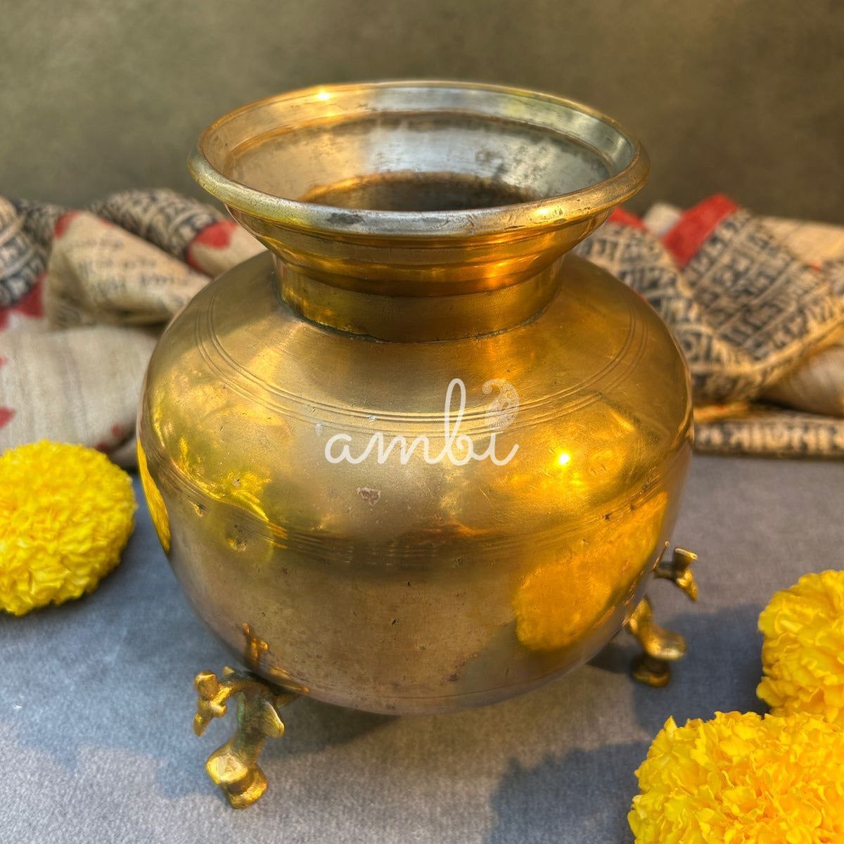 Handcrafted Elegant Vintage Brass Lota With Legs - Heavy Base