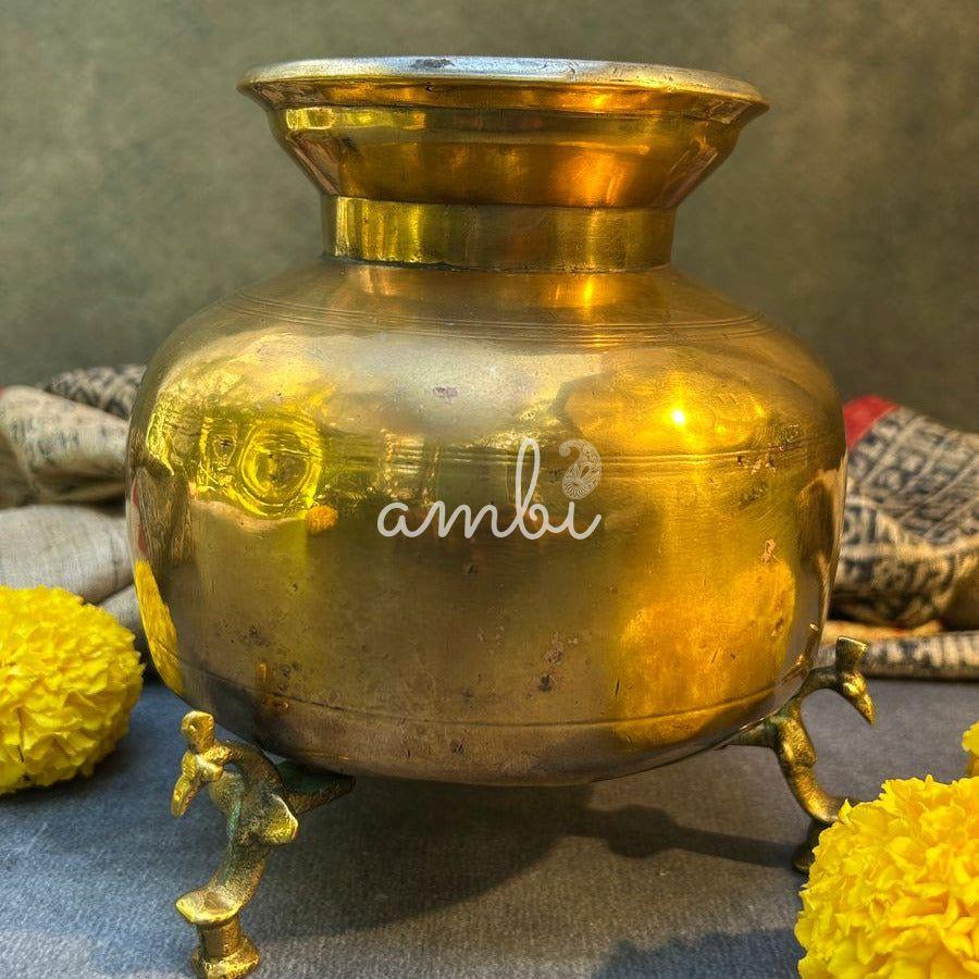 Handcrafted Elegant Vintage Brass Lota With Legs - Heavy Base