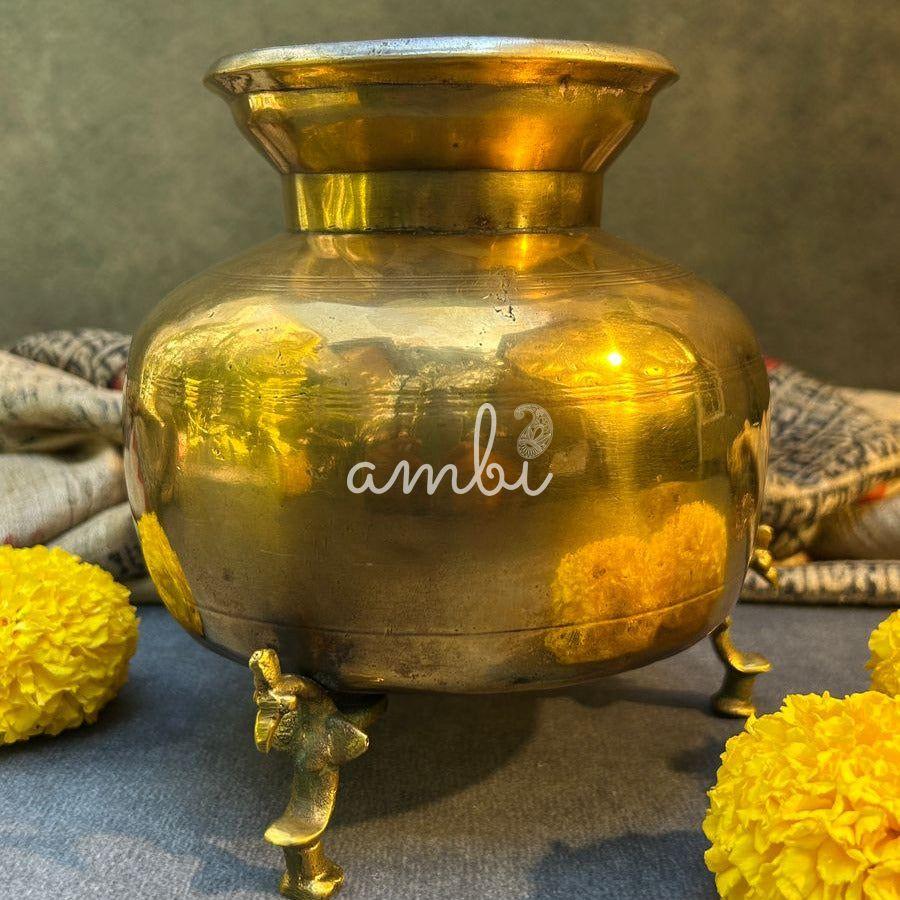Handcrafted Elegant Vintage Brass Lota With Legs - Heavy Base