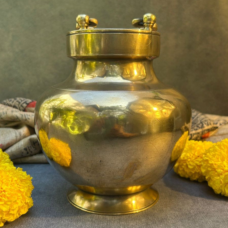 Vintage Handmade Brass Kamandal Ganga Jal / Holy Water / Pot for Prayer or Health benfits