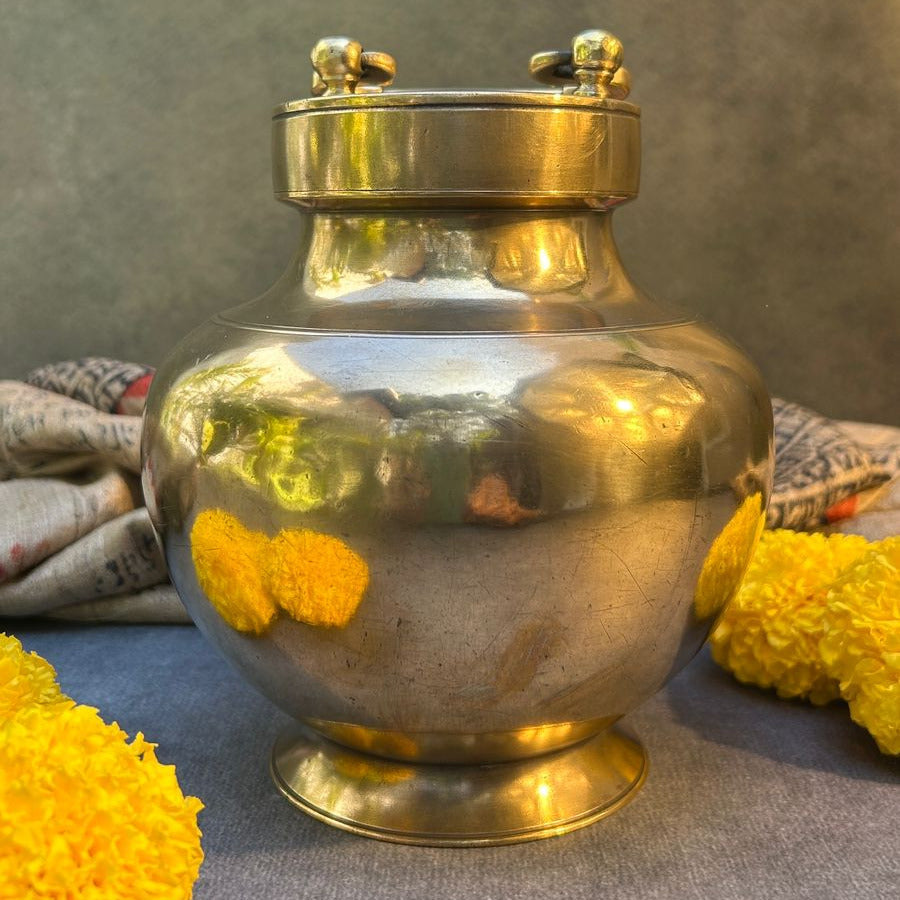 Vintage Handmade Brass Kamandal Ganga Jal / Holy Water / Pot for Prayer or Health benfits