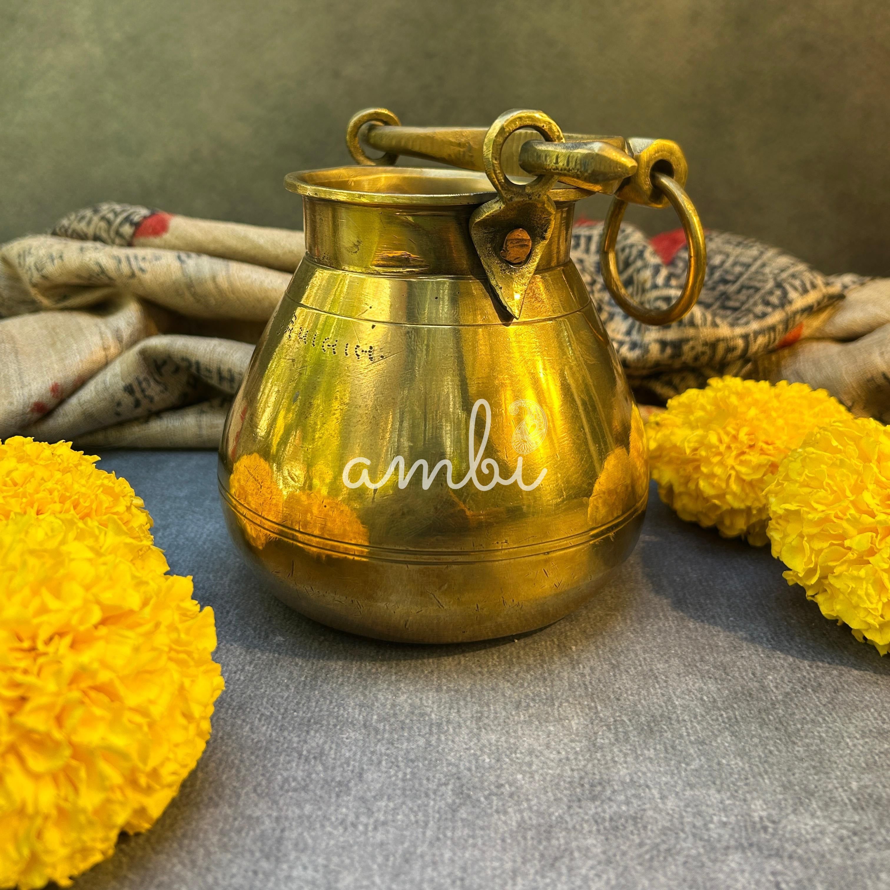 Handcrafted Vintage Heritage Brass Lota With Hanging Loop