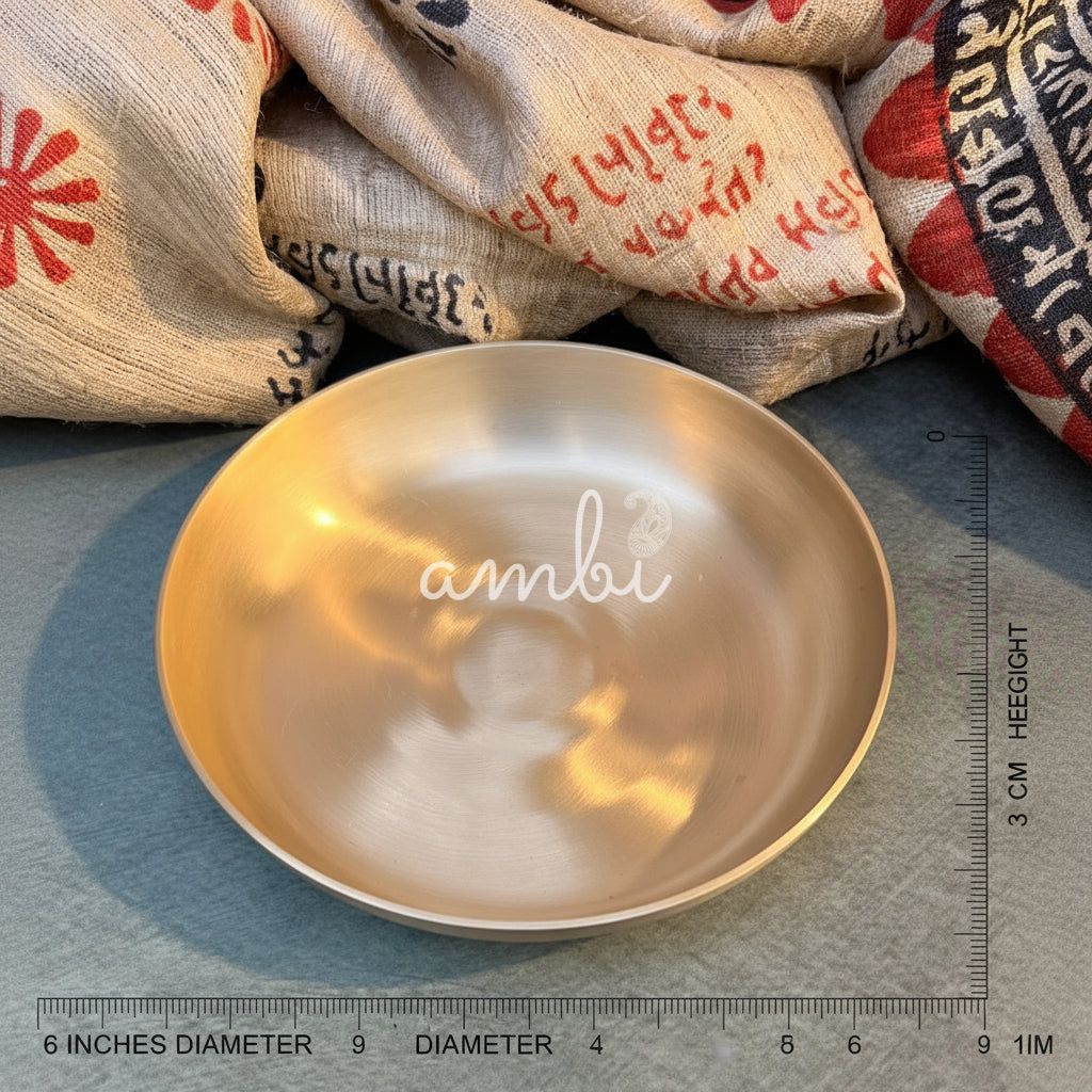 AMBI 100% Pure Lead Free Kansa Small Plate Handcrafted Dessert Plate | Puja Plate - 6 Inch