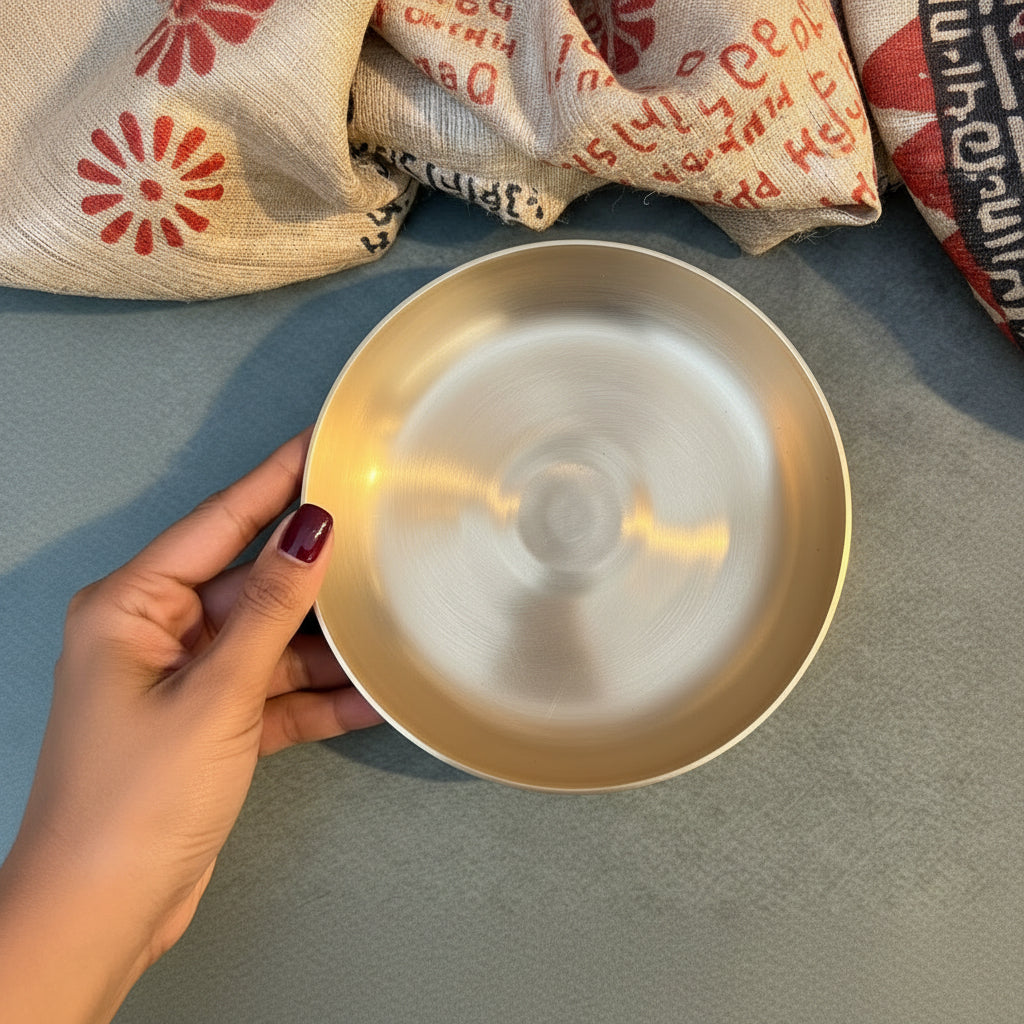 Ambi 100% Pure Lead-Free Kansa Small Plate — 6 Inch Low Edge | Dessert & Puja Plate
