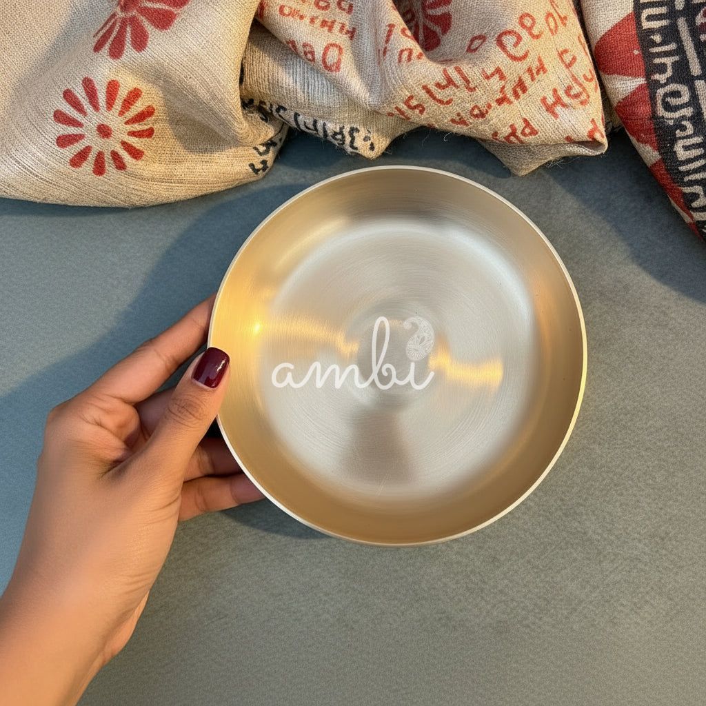 AMBI 100% Pure Lead Free Kansa Small Plate Handcrafted Dessert Plate | Puja Plate - 6 Inch
