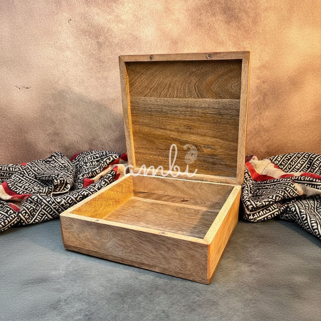 AMBI Premium Natural Finish Wooden Gift Box 12 inch