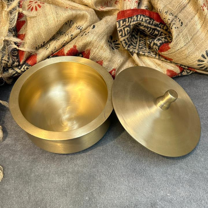 Ambi 100% Pure Lead-Free Kansa Serving Handi with Crowned Lid – Large Size - 1500ML