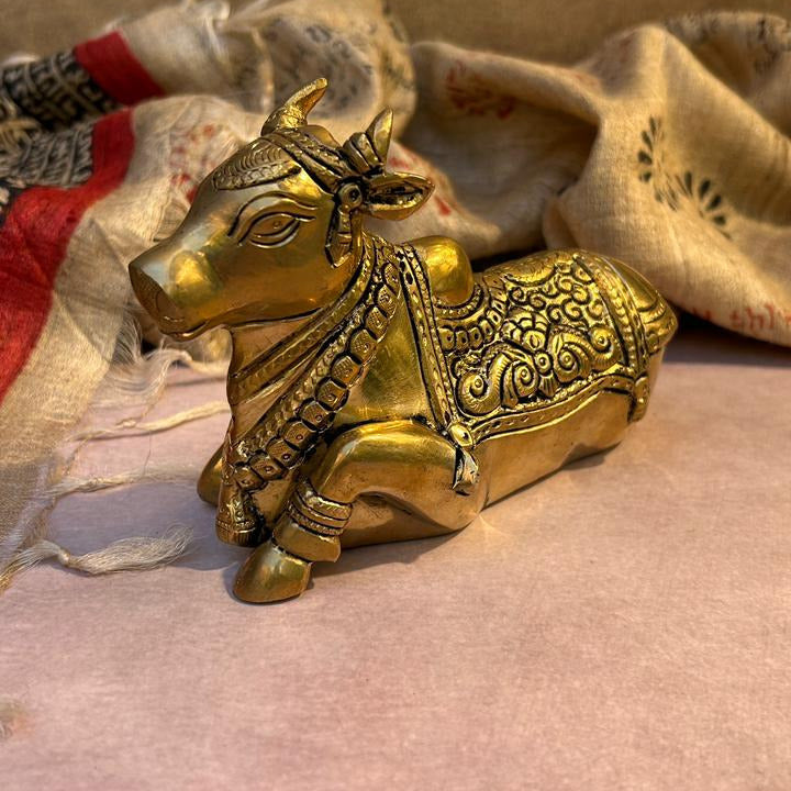 Ambi Ornate Pure Brass Nandi Idol for Pooja & Decor