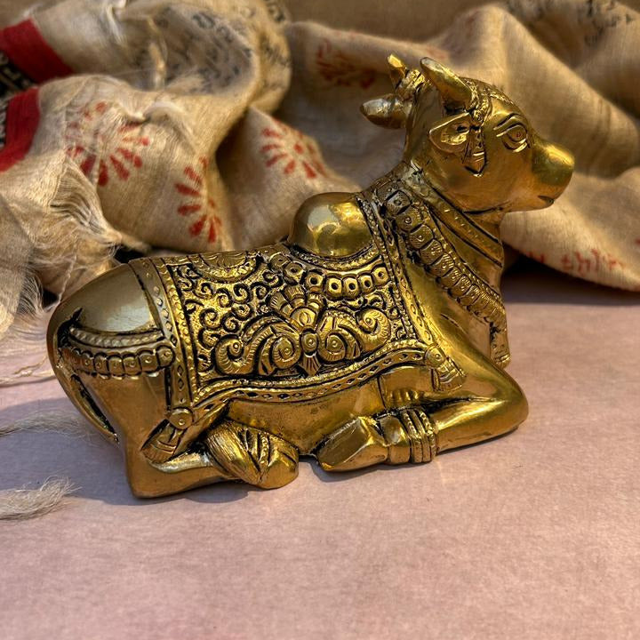 Ambi Ornate Pure Brass Nandi Idol for Pooja & Decor