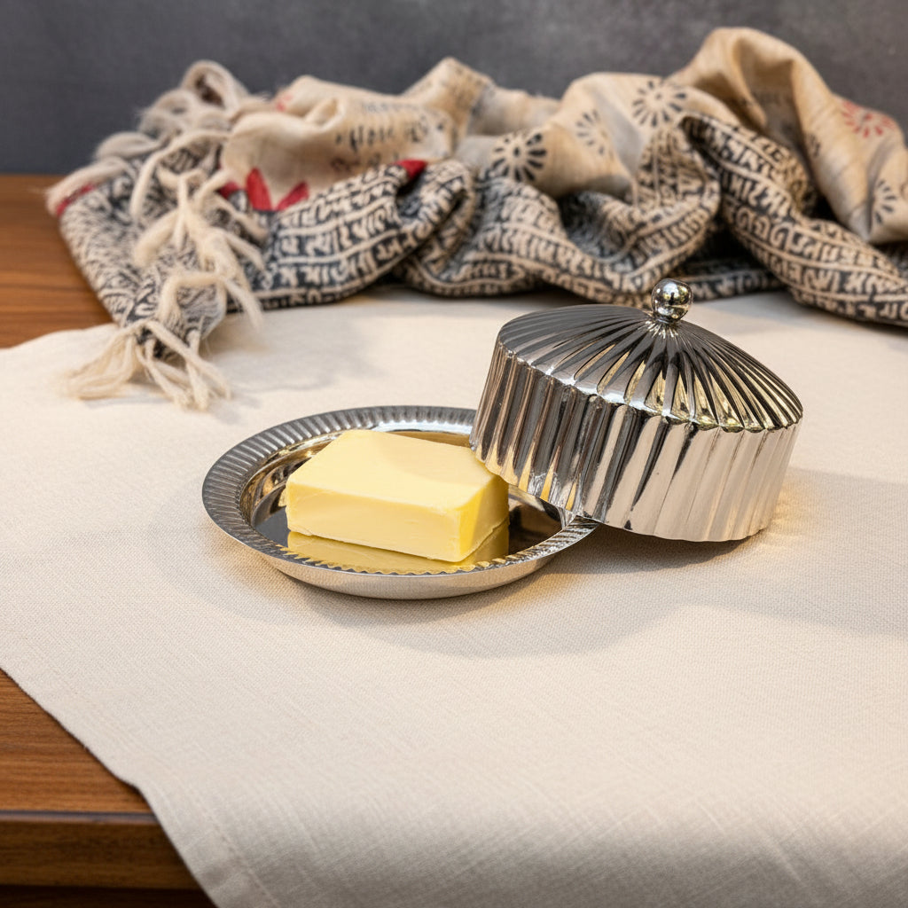 Pure Brass Silver Butter Dish with Lid - Heritage Luxury Serveware