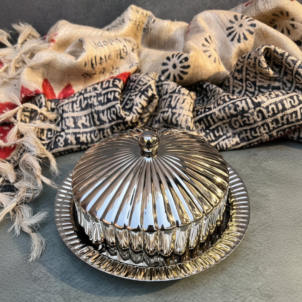 Pure Brass Silver Butter Dish with Lid - Heritage Luxury Serveware