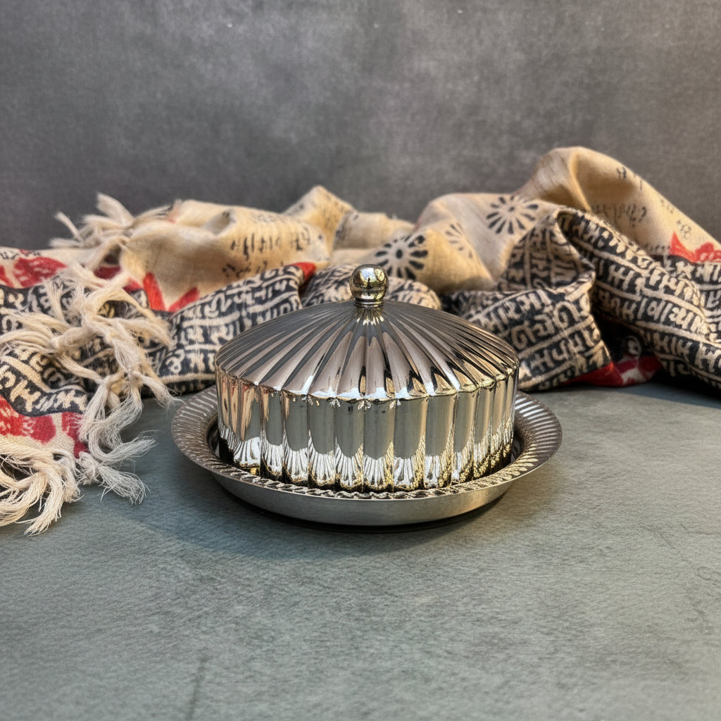 Pure Brass Silver Butter Dish with Lid - Heritage Luxury Serveware