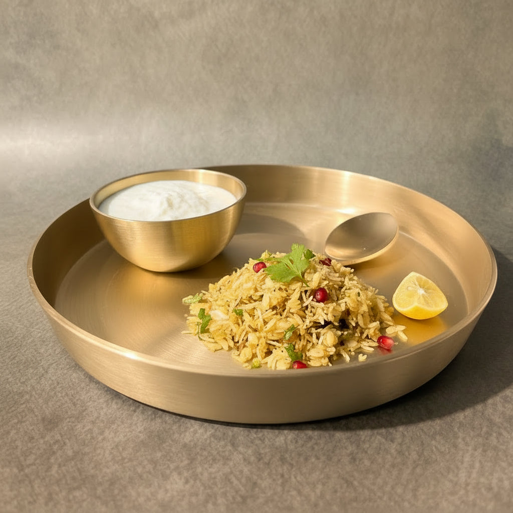 Pure 100% Lead Free Kansa Exquisite Small Thali Set - 8inch - 3 pcs set