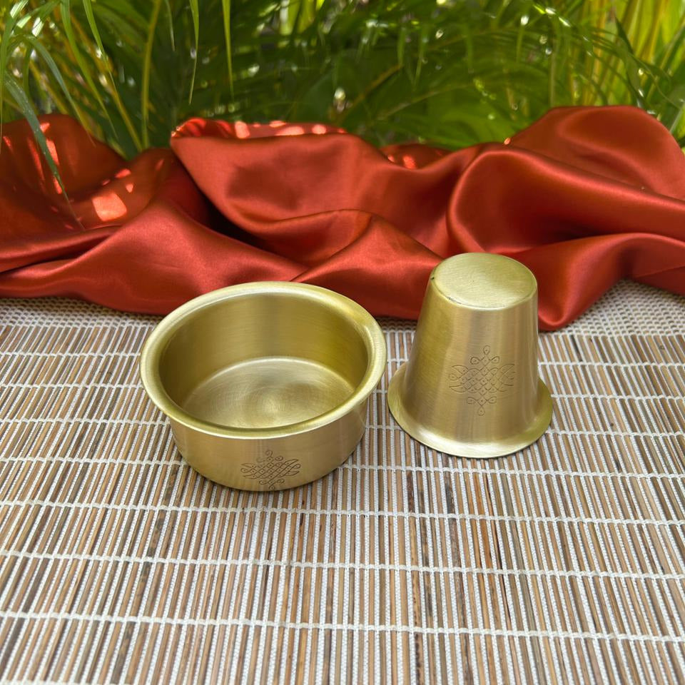 Ambi Pure Brass Coffee Filter & Dabara Set – Sikku Kolam Design | South Indian Morning Raga