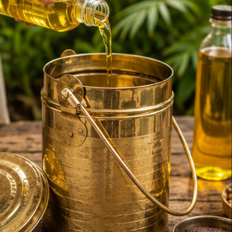 Ambi Home Pure Brass New Ghee / Milk Bharni (Barni) | 1.5L Traditional Storage Vessel