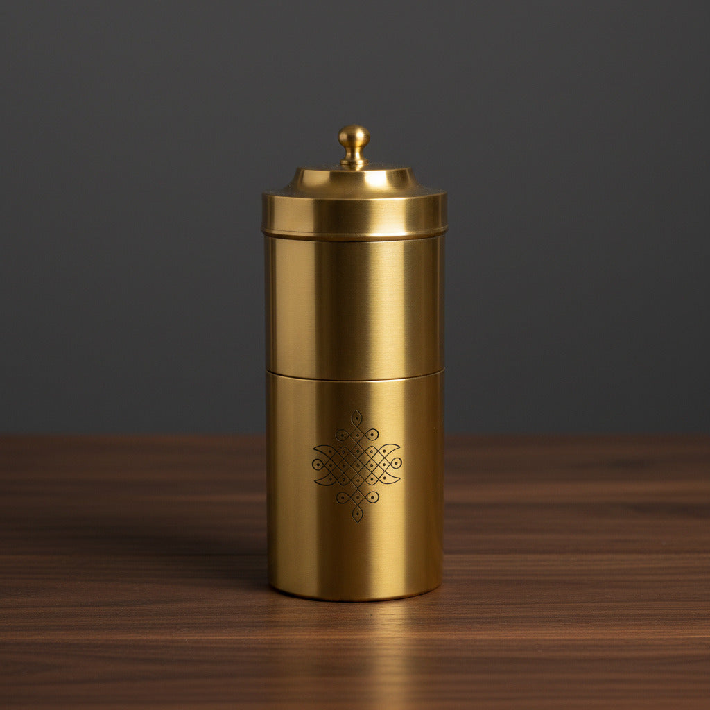 Ambi Pure Brass South Indian Coffee Filter | Sikku Kolam Design | Serve's , 2-3 cups