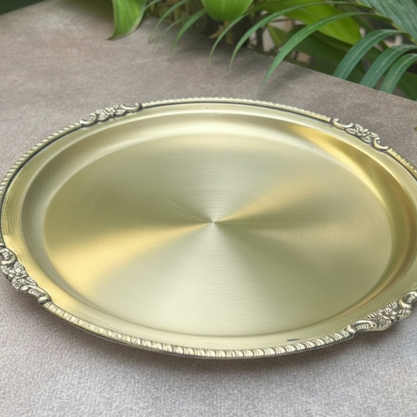 Ambi Vintage Pure Brass Plate with Motif 12 inch