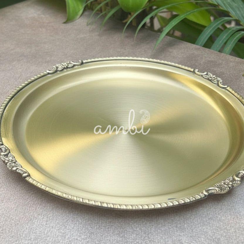 Ambi Vintage Pure Brass Plate with Motif 12 inch