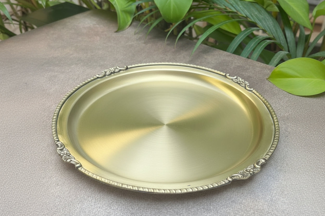 Ambi Vintage Pure Brass Plate with Motif 12 inch