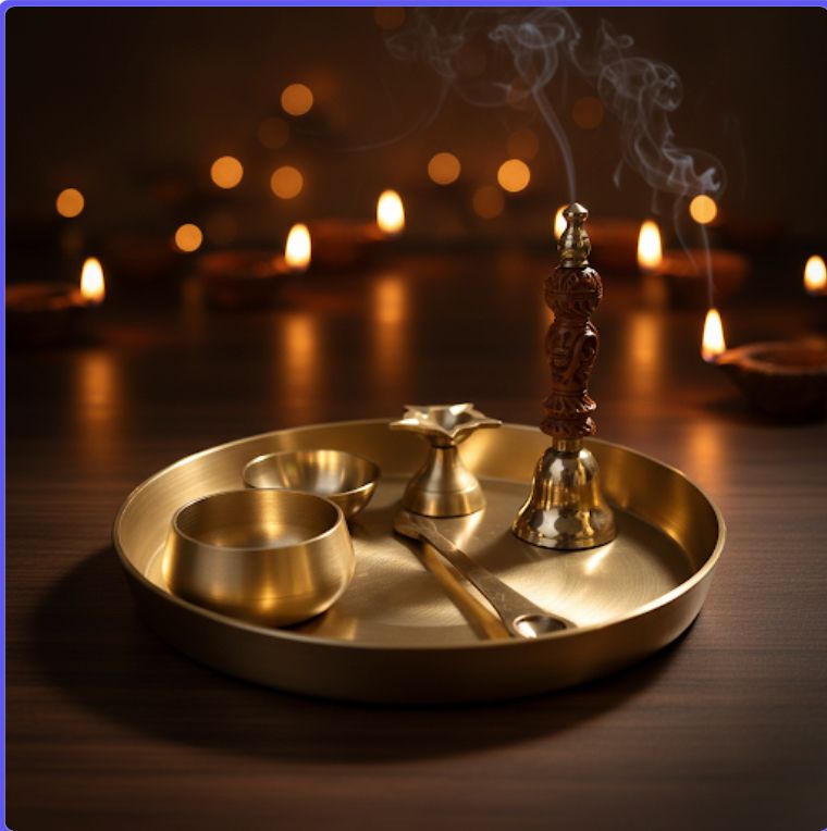 Ambi Divine Experience - Pure Lead Free Kansa Puja Thali Set of 6
