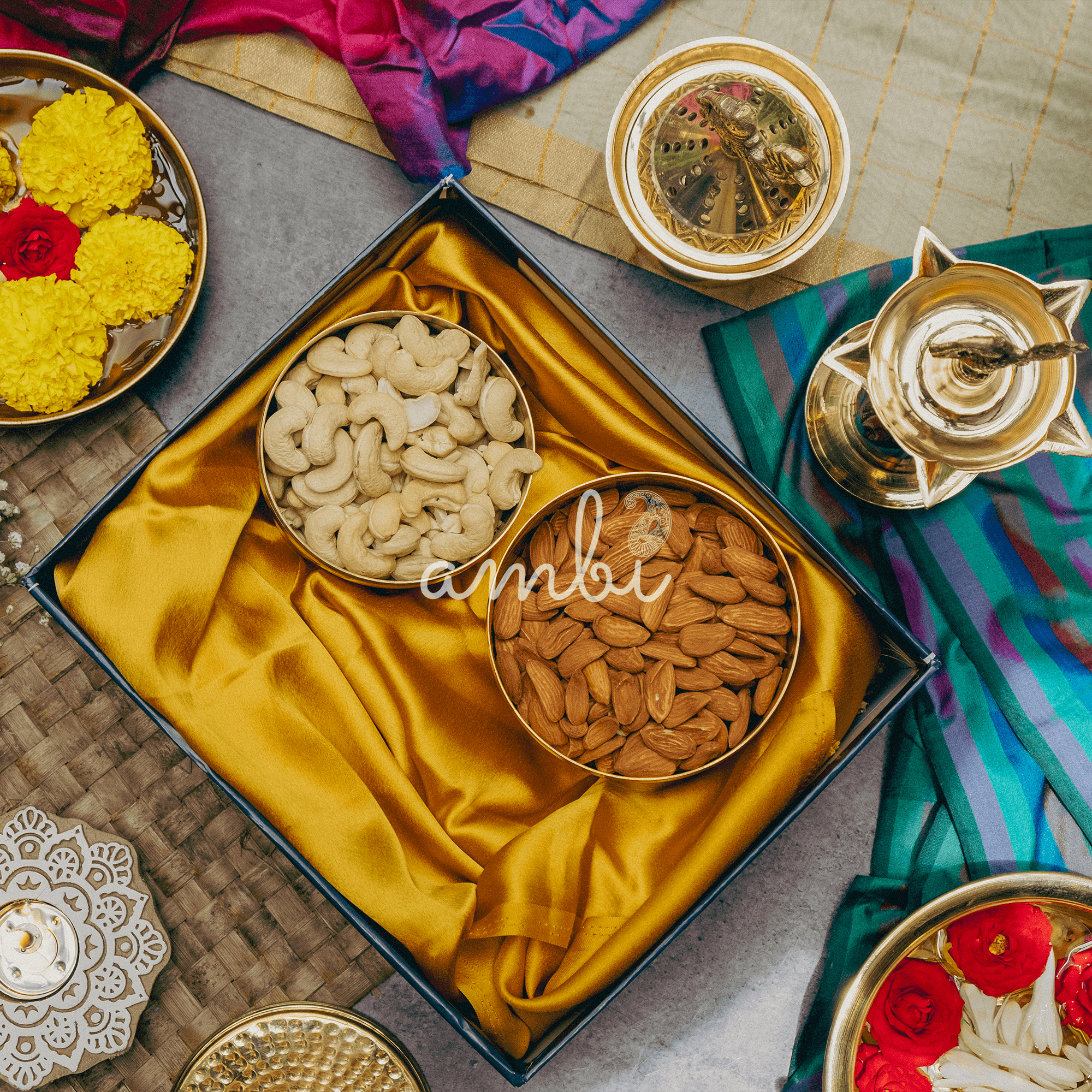 Ambi Gift of Royalty : 2 Pure Brass Hammered Storage Box