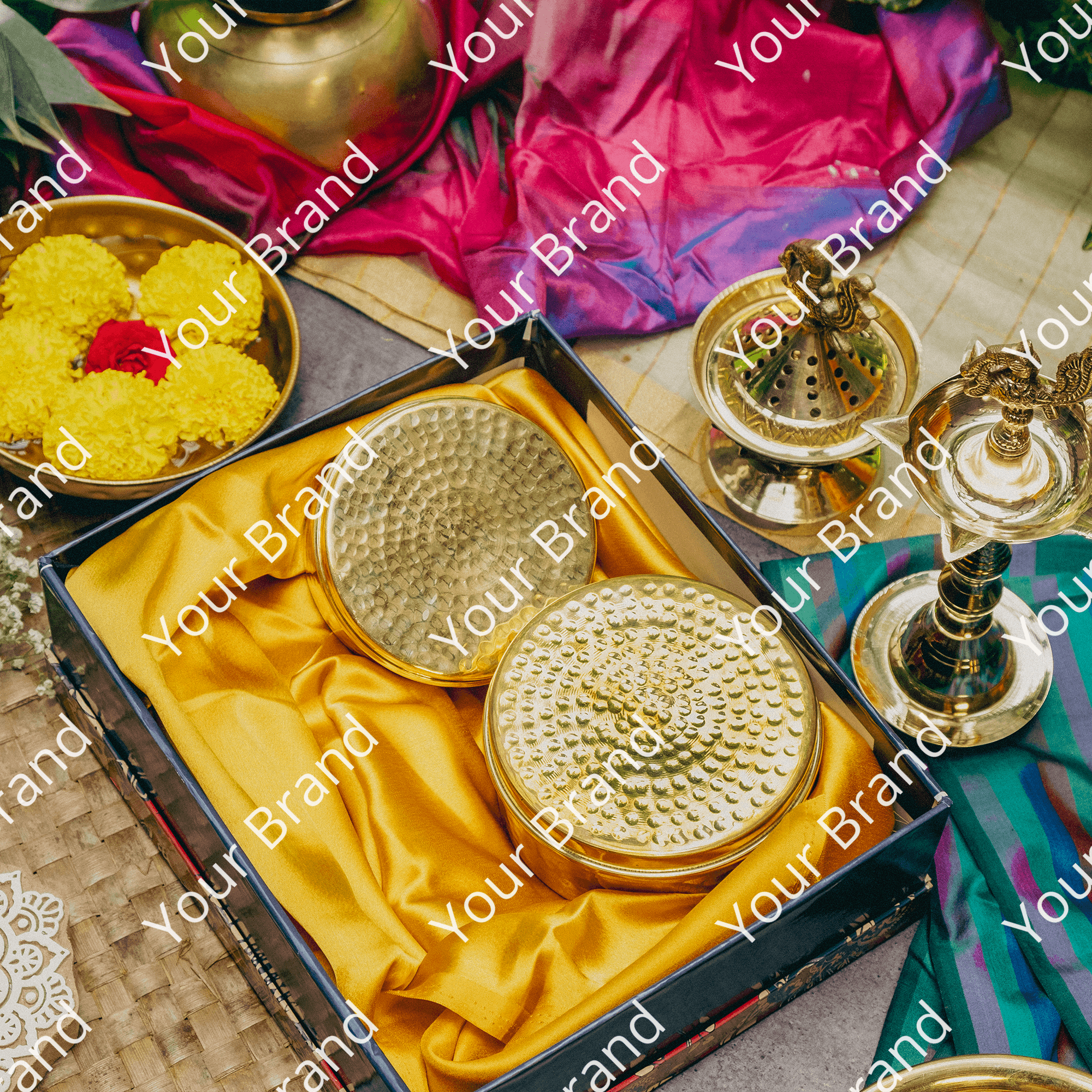 Ambi Gift of Royalty : 2 Pure Brass Hammered Storage Box