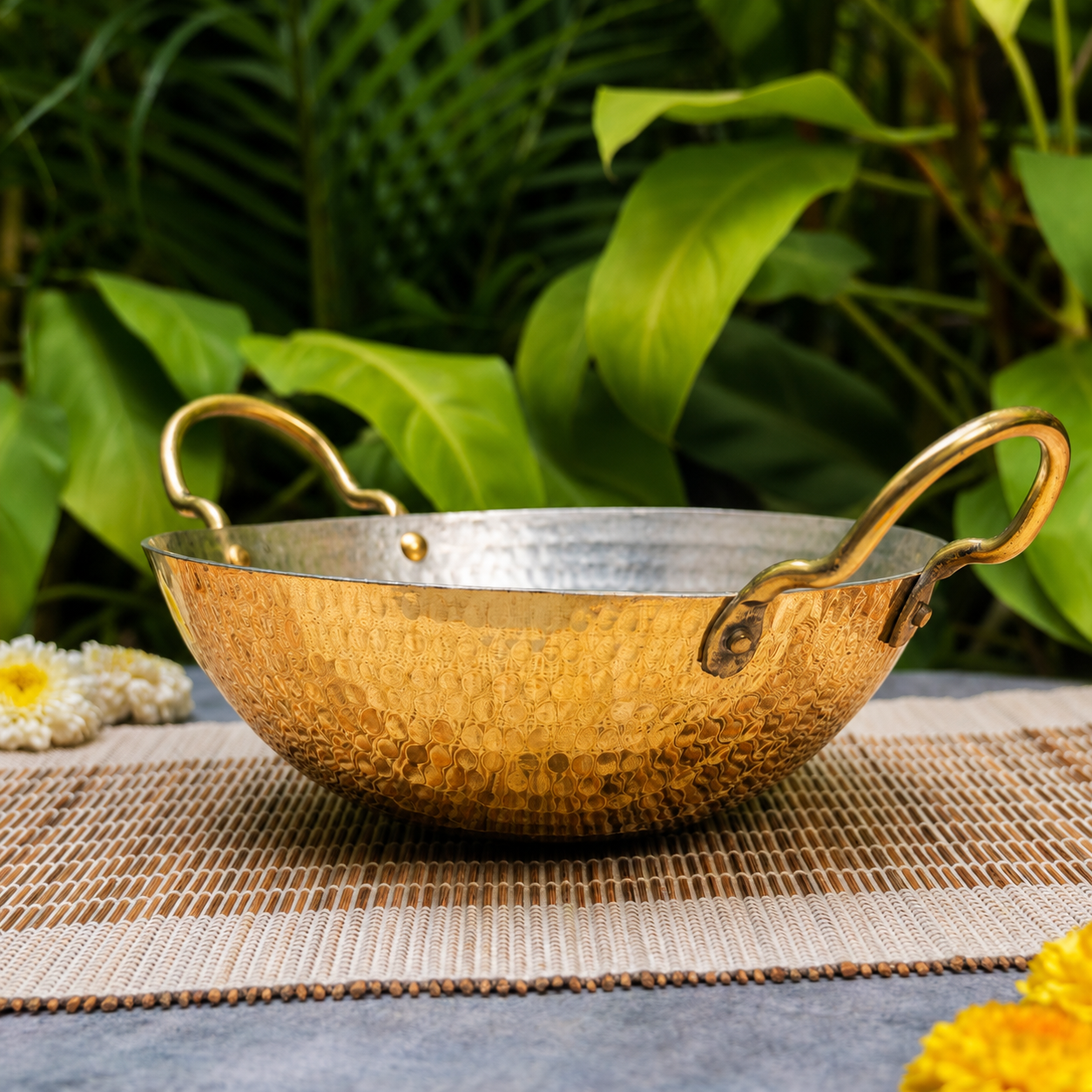 Pure Brass Traditional Hammered Kadhai — 8.5 Inches | Ambi