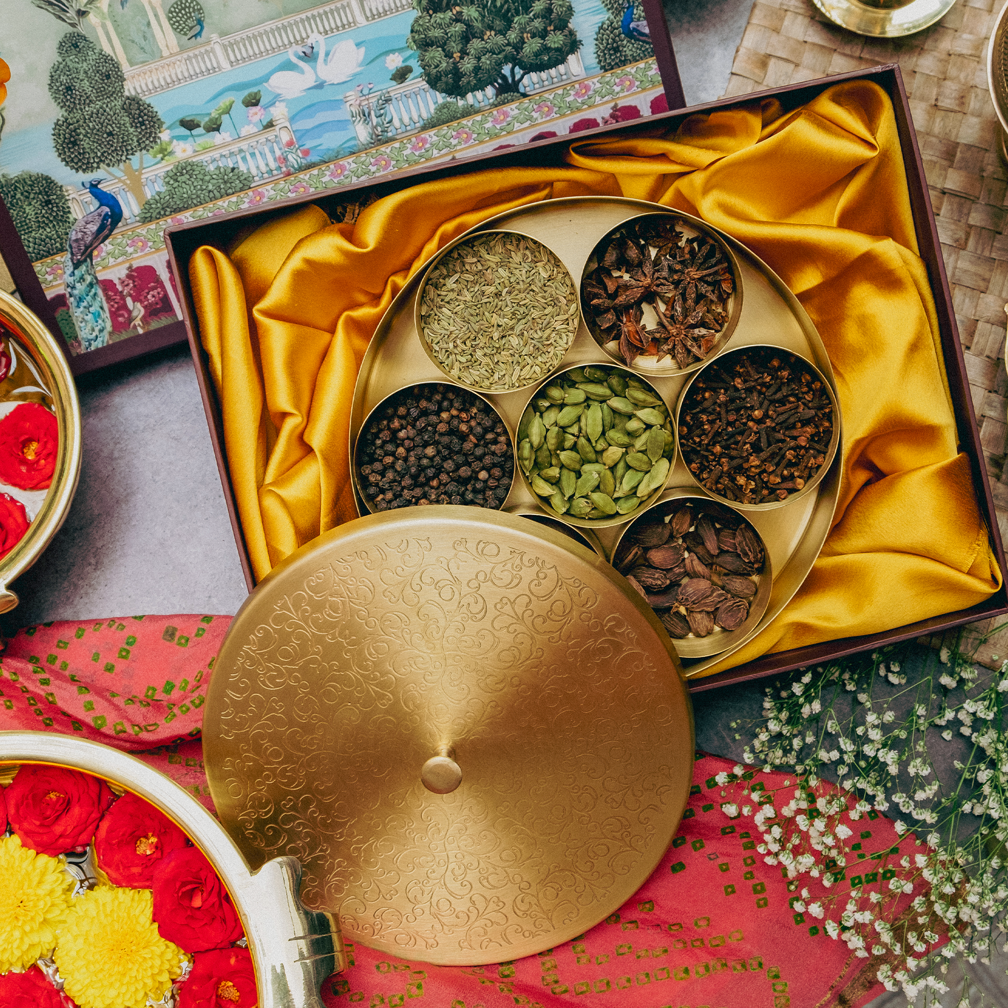 Ambi Gift of Flavours : 1 Pure Brass Spice Box/ Masala Daani