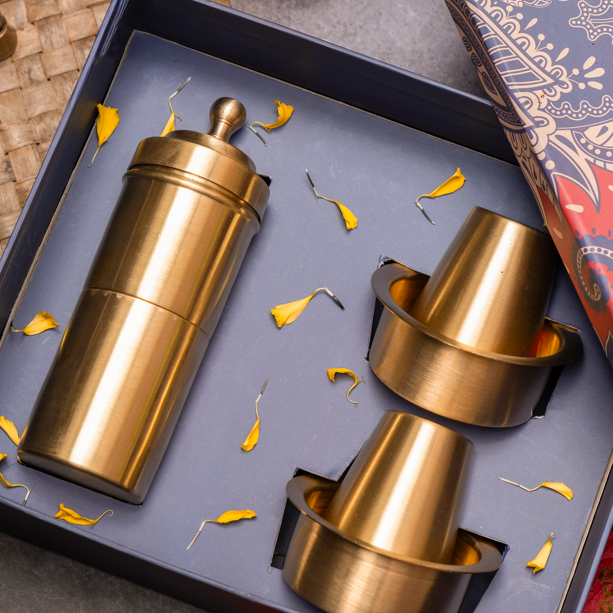 Ambi The Gift of Morning Ritual: Pure Brass Coffee Filter and 2 Dabara Cup Set in a Gift Box