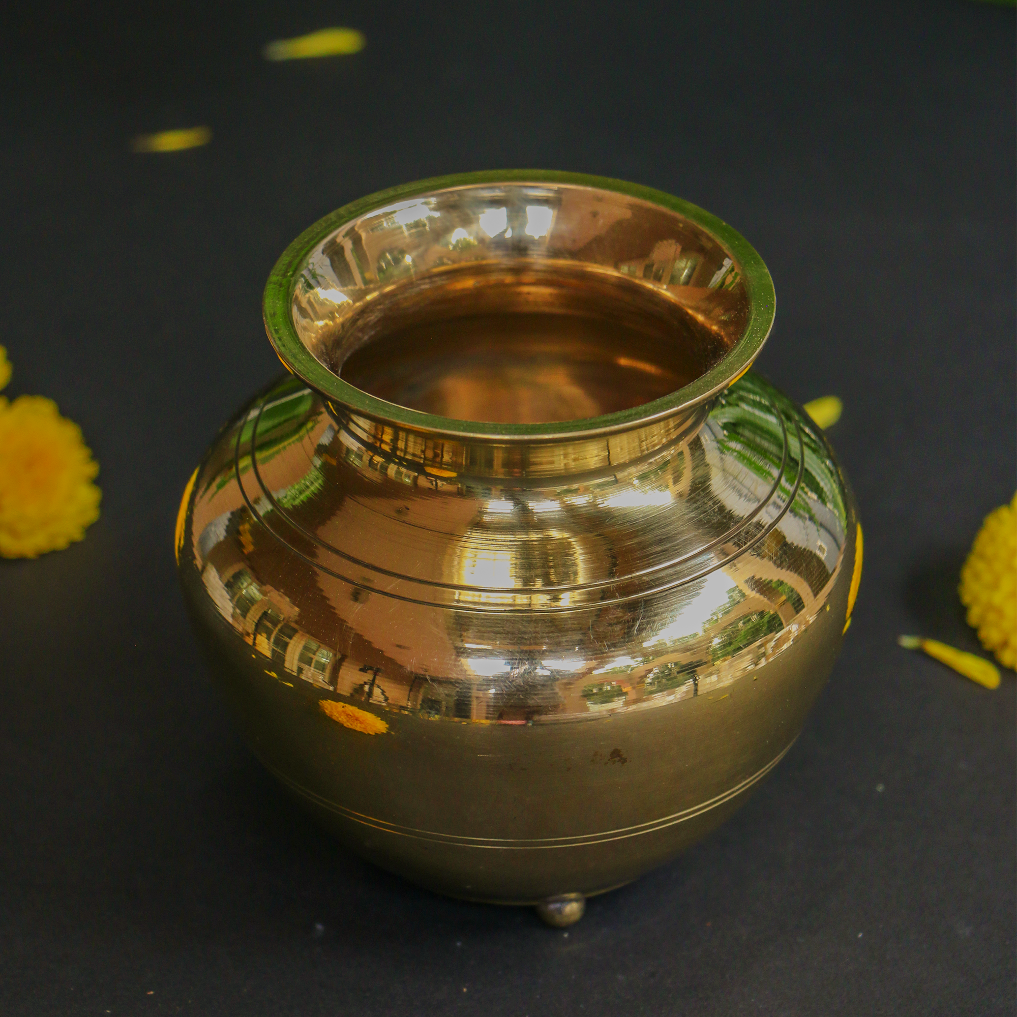 100 % Brass Lota Kalash for Pooja or Water Storage - Round with Legs